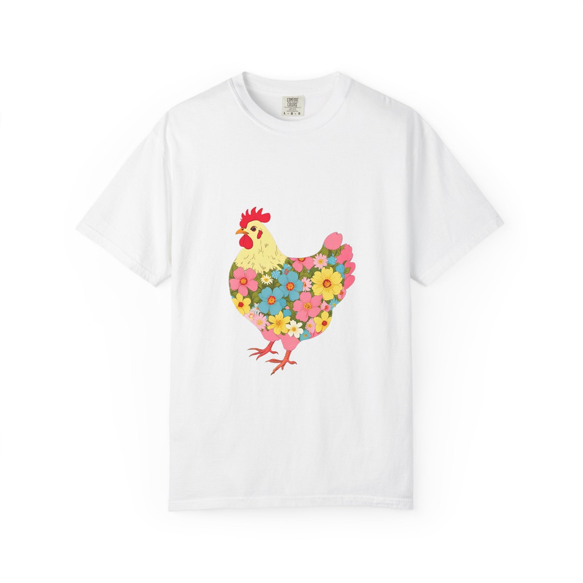 Spring Floral Chicken T-Shirt, Unisex Cotton Tee, Cute Farmhouse Apparel, Gift for Animal Lovers, Spring Fashion, Quirky Graphic Tee