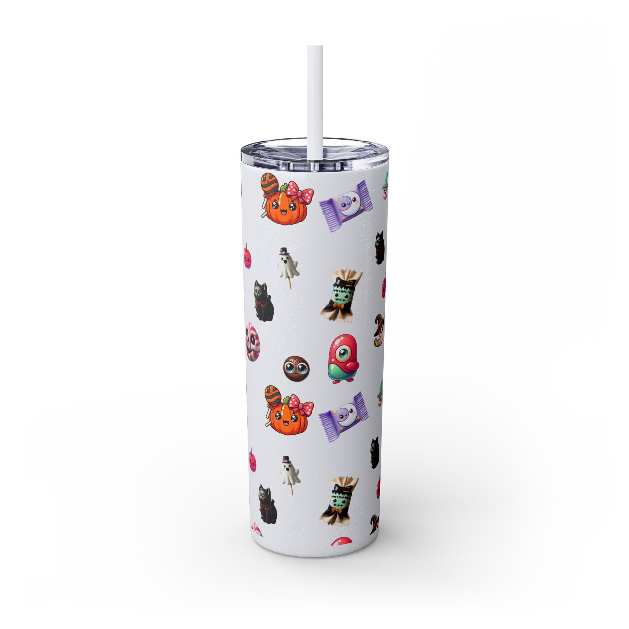 Playful Halloween Skinny Tumbler with Straw, 20oz | Cute Fall Drinkware, Halloween Mug, Party Favor, Gift for Her, Seasonal Decor