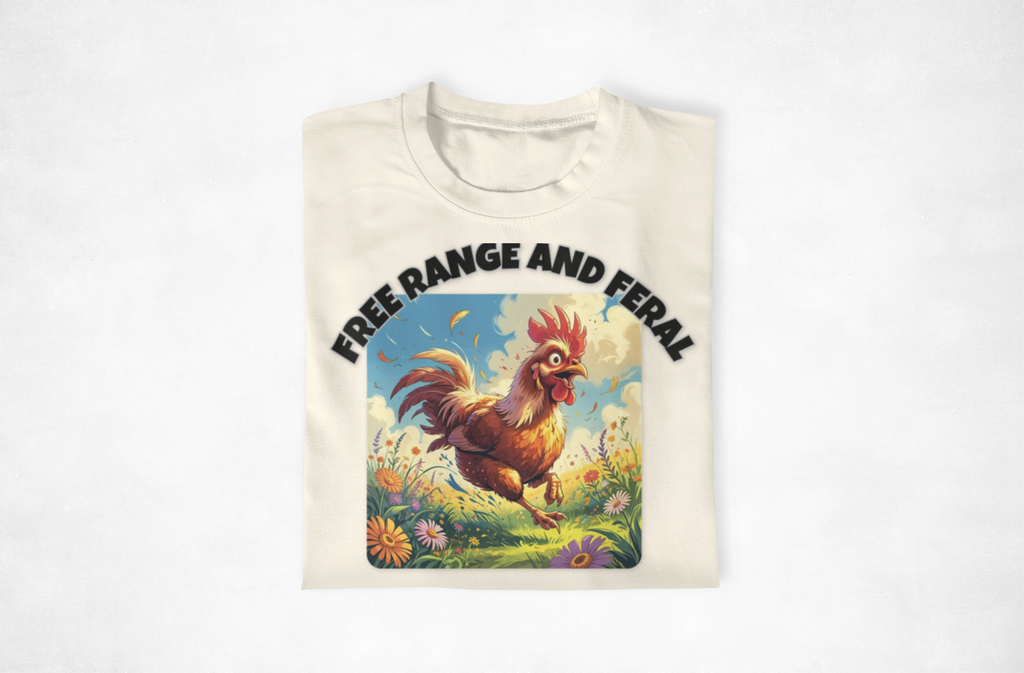 Free Range and Ferel Funny Rooster T-Shirt, Farm Life Tee, Animal Lover Gift, Casual Wear, Free Range and Feral Apparel