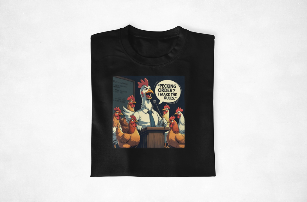 Pecking Order I Make The Rules Funny Chicken Graphic T-Shirt | Unisex Humor Tee, Gift for Poultry Lovers, Farm Animal Shirt, Unique Birthday Present, Casual Wear