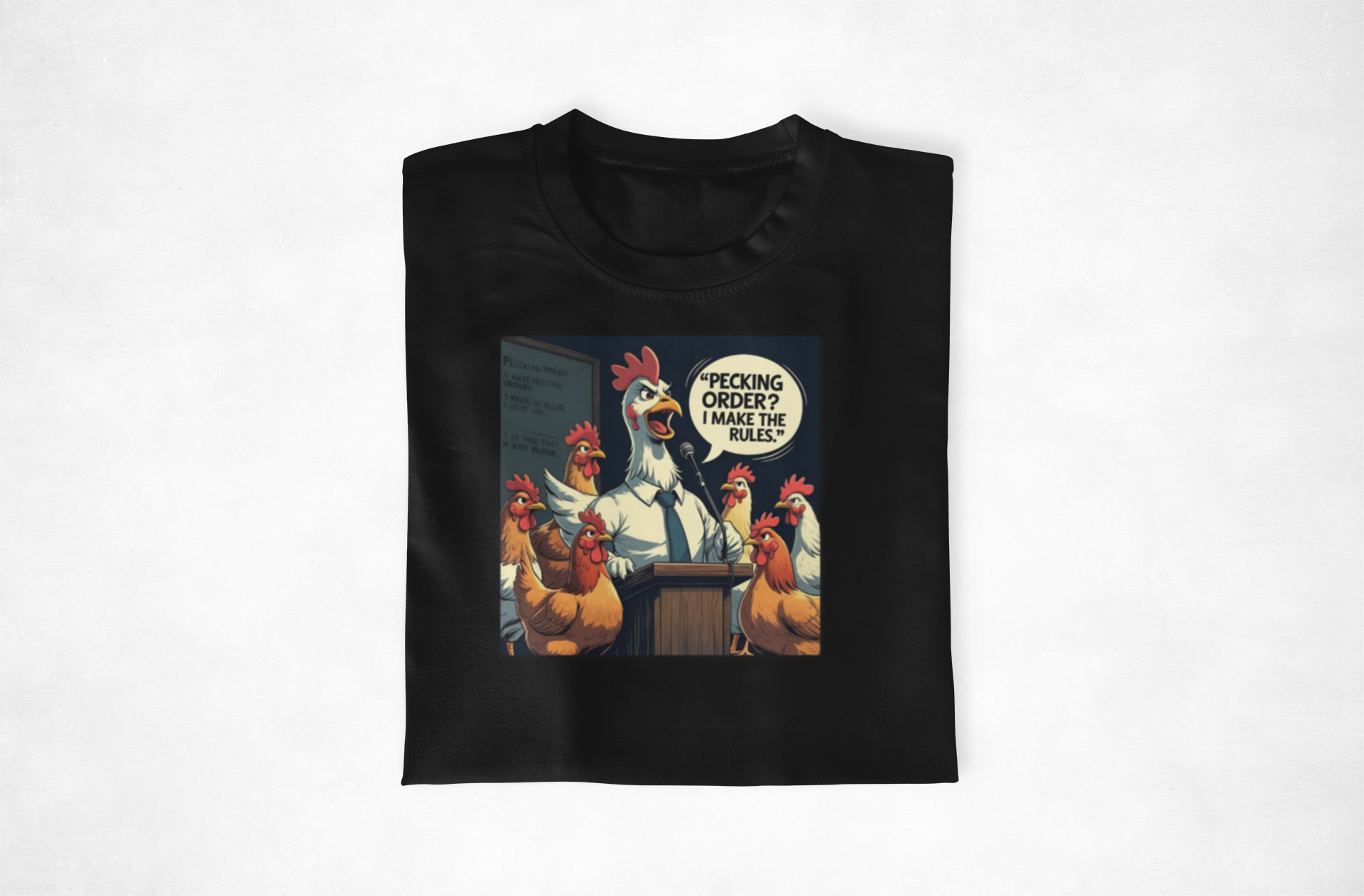 Pecking Order I Make The Rules Funny Chicken Graphic T-Shirt | Unisex Humor Tee, Gift for Poultry Lovers, Farm Animal Shirt, Unique Birthday Present, Casual Wear