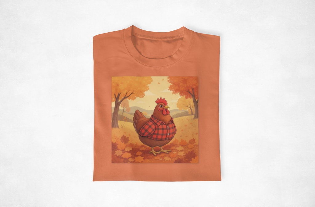 Feathered & Flannel Autumn Chicken T-Shirt, Cozy Fall Tee, Festive Farmhouse Shirt, Thanksgiving Apparel, Unisex Graphic Top