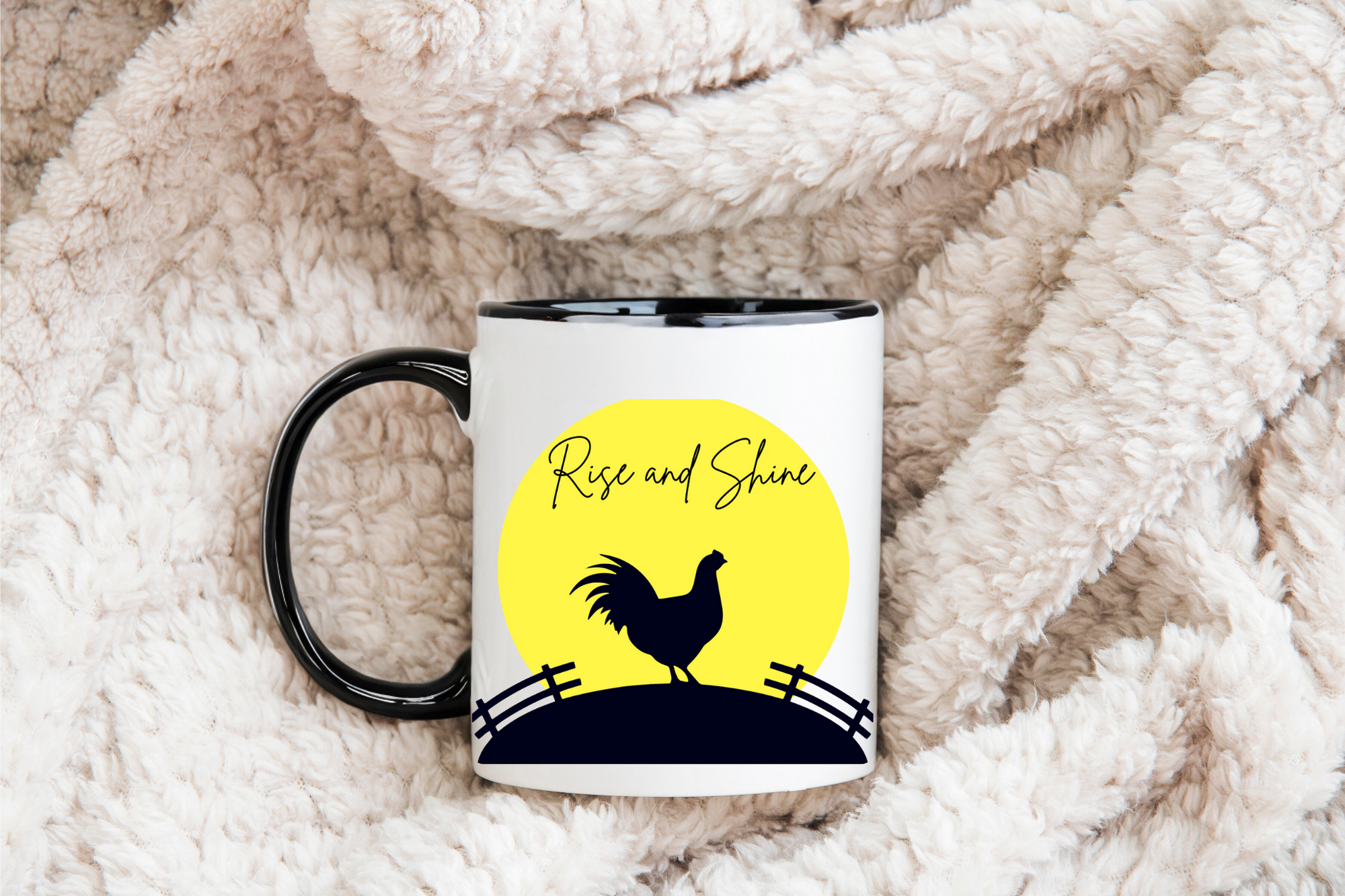 Rise and Shine Rooster Mug – Farmhouse Coffee Cup – Chicken Lover Gift – Country Kitchen Decor – Morning Coffee Tea Mug