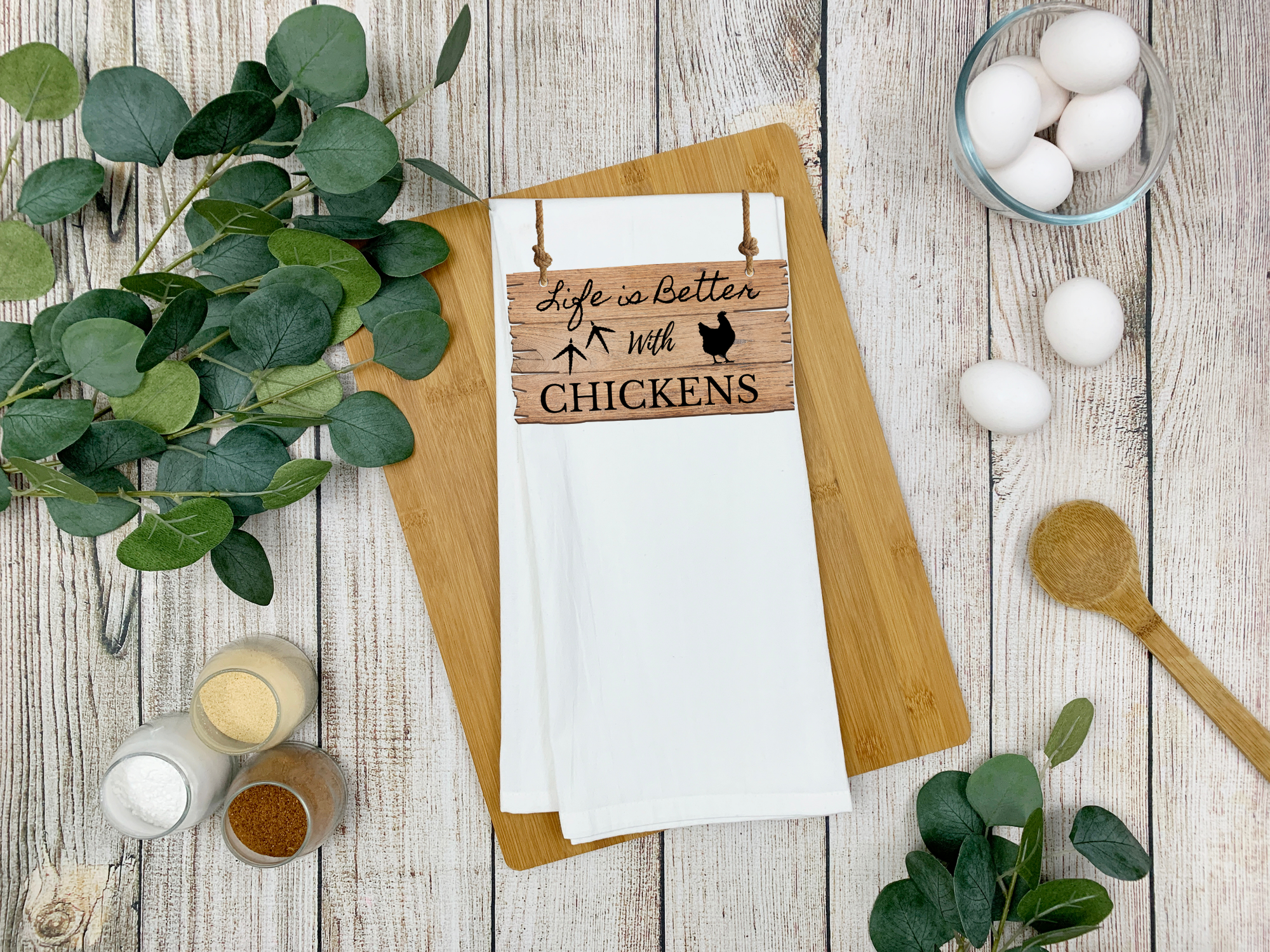 Life is Better with Chickens Tea Towel – Farmhouse Kitchen Decor – Chicken Lover Gift – Rustic Country Dish Towel for Farmhouse Style