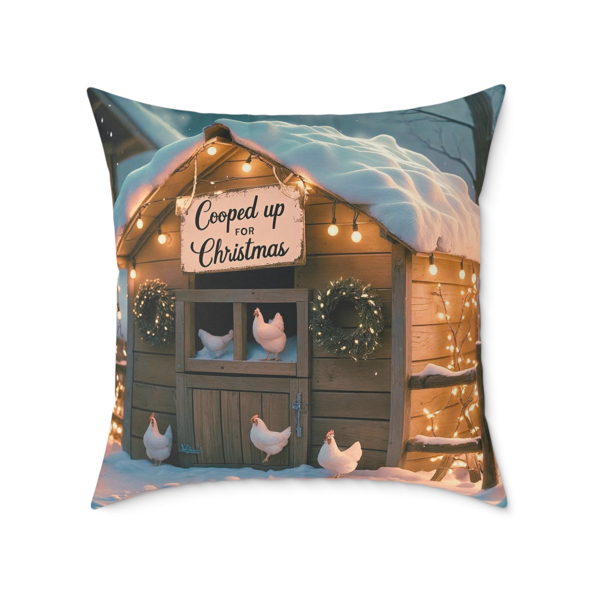 Cooped Up for Christmas Chicken Pillow Cover – Farmhouse Holiday Decor – Gift for Chicken Lovers Cozy Christmas Square Throw Pillow, Holiday Home Decor, Farmhouse Cushion, Winter Decoration, Perfect Gift for Christmas