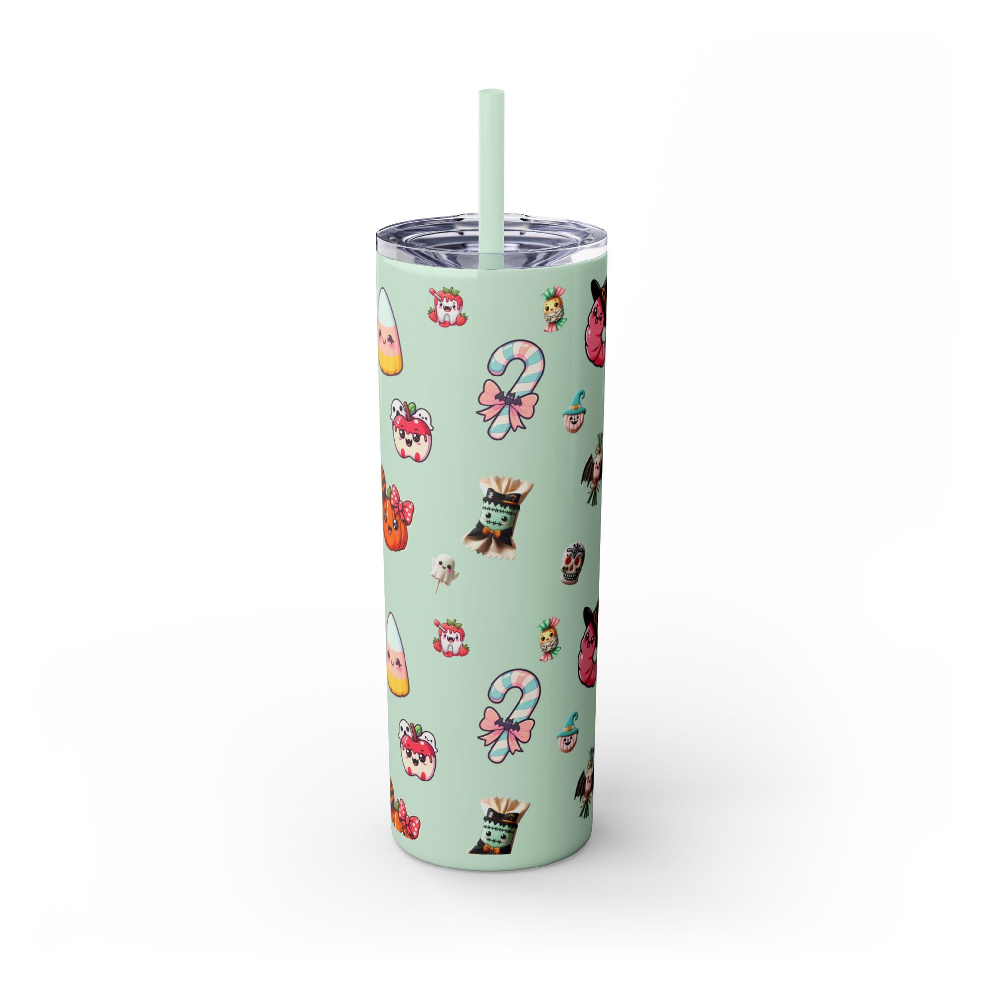 Playful Halloween Skinny Tumbler with Straw, 20oz | Cute Fall Drinkware, Halloween Mug, Party Favor, Gift for Her, Seasonal Decor