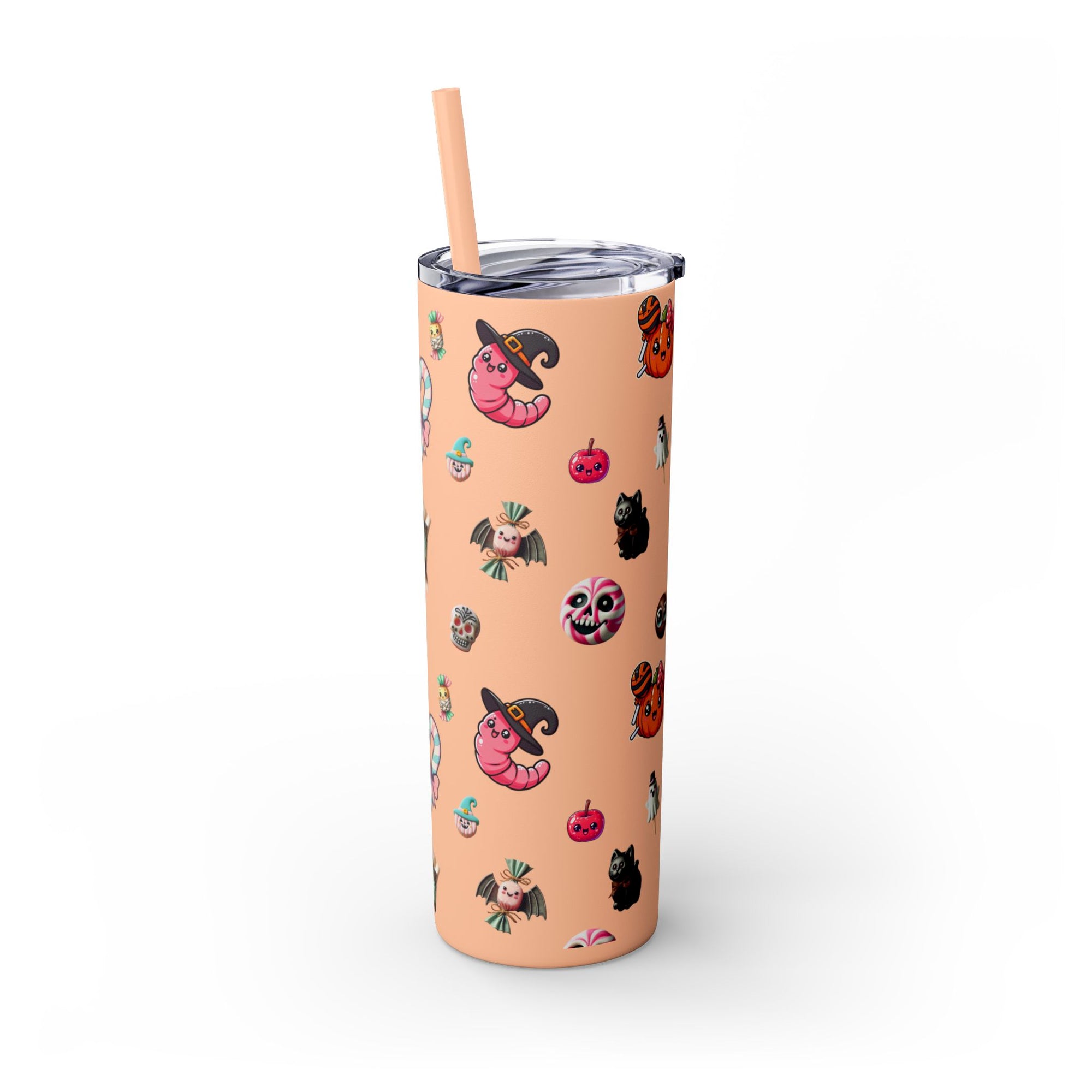 Playful Halloween Skinny Tumbler with Straw, 20oz | Cute Fall Drinkware, Halloween Mug, Party Favor, Gift for Her, Seasonal Decor