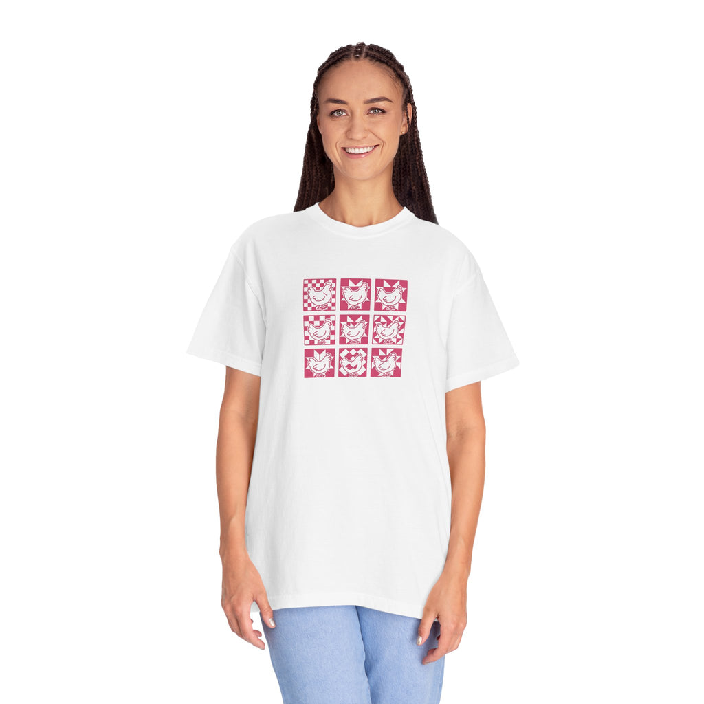 Pink Chicken Quilt Block Graphic T-Shirt