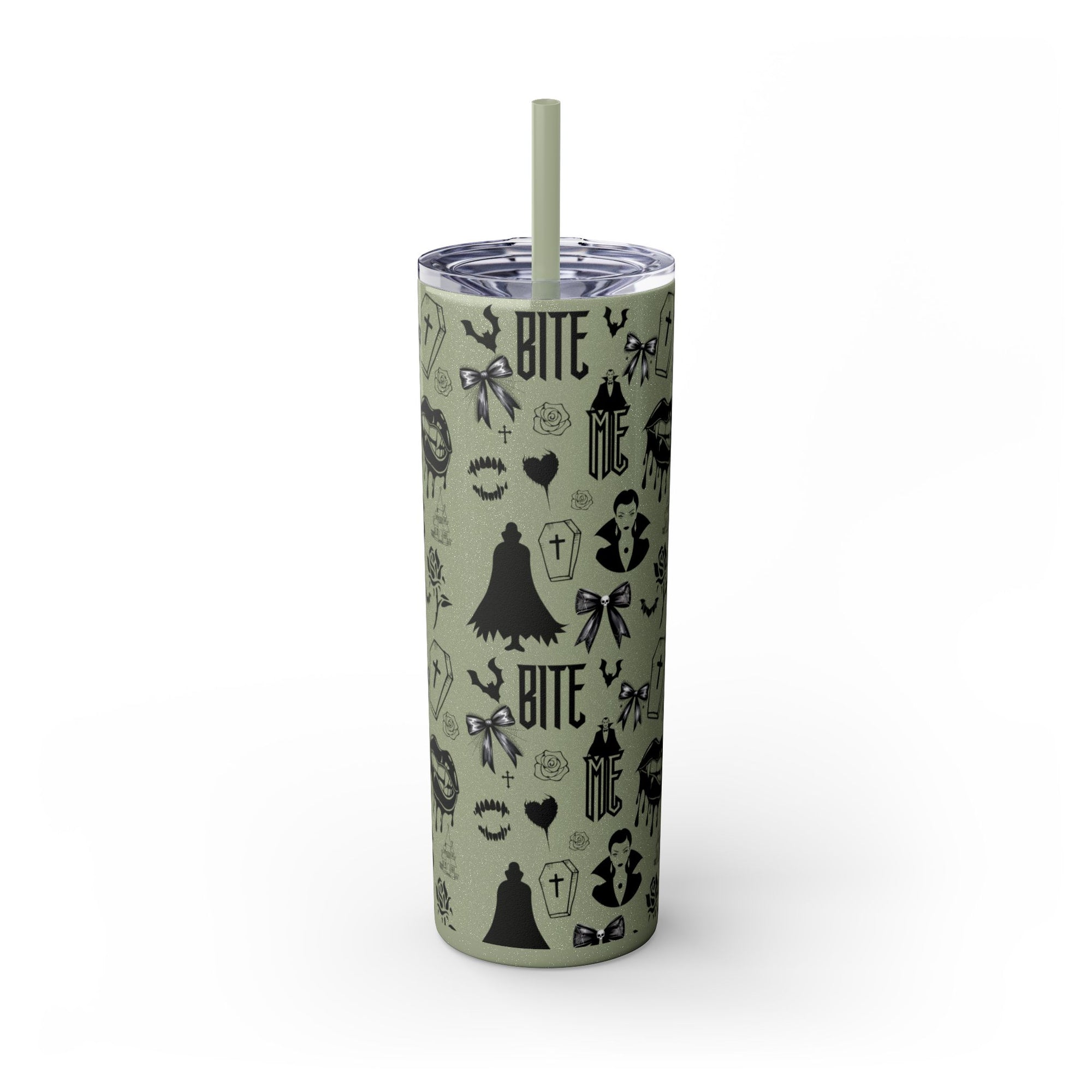 Gothic Skinny Tumbler, Perfect for Halloween, Unique Gift for Spooky Season, Cute Vampire Design, Ideal for Parties, Drinkware