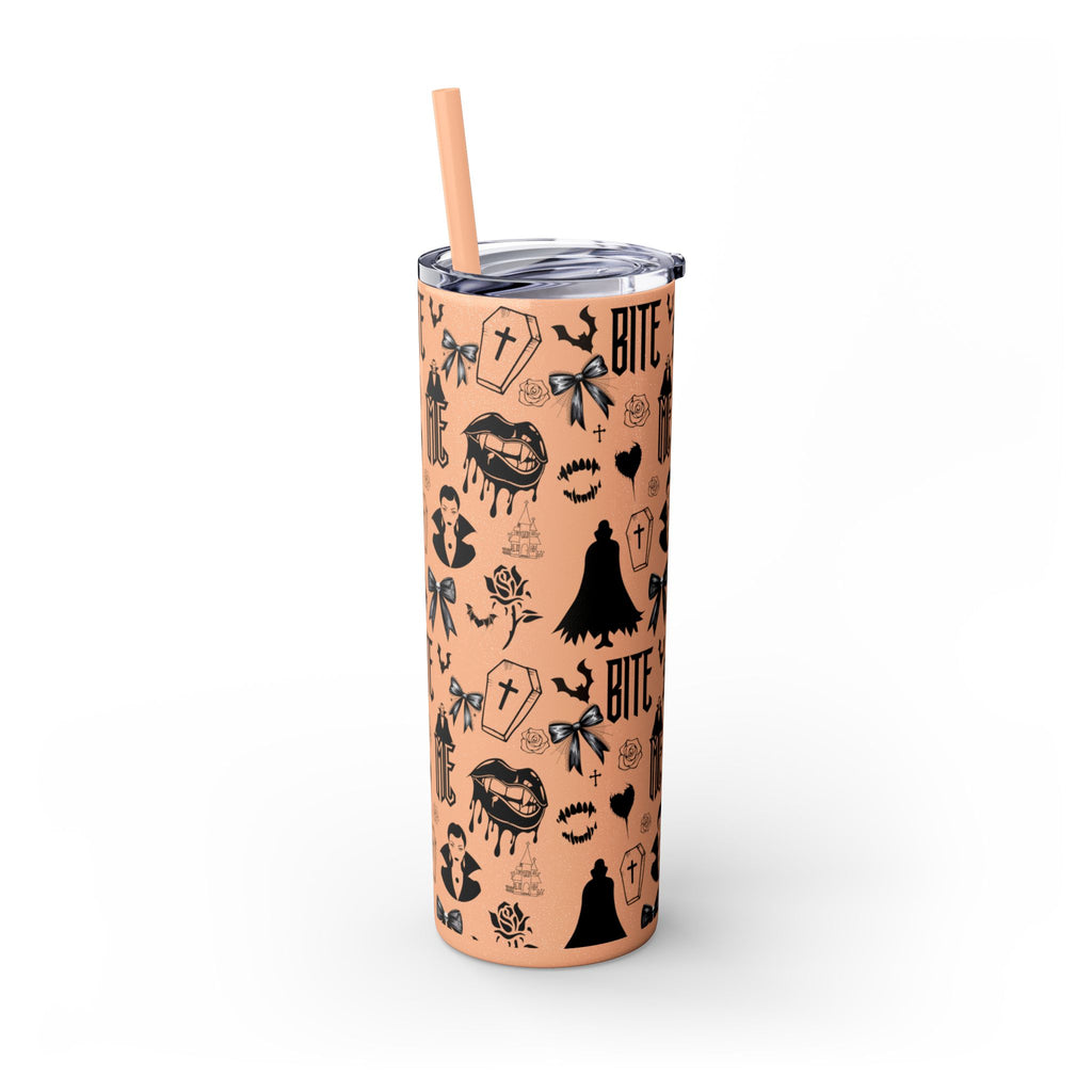 Gothic Skinny Tumbler, Perfect for Halloween, Unique Gift for Spooky Season, Cute Vampire Design, Ideal for Parties, Drinkware