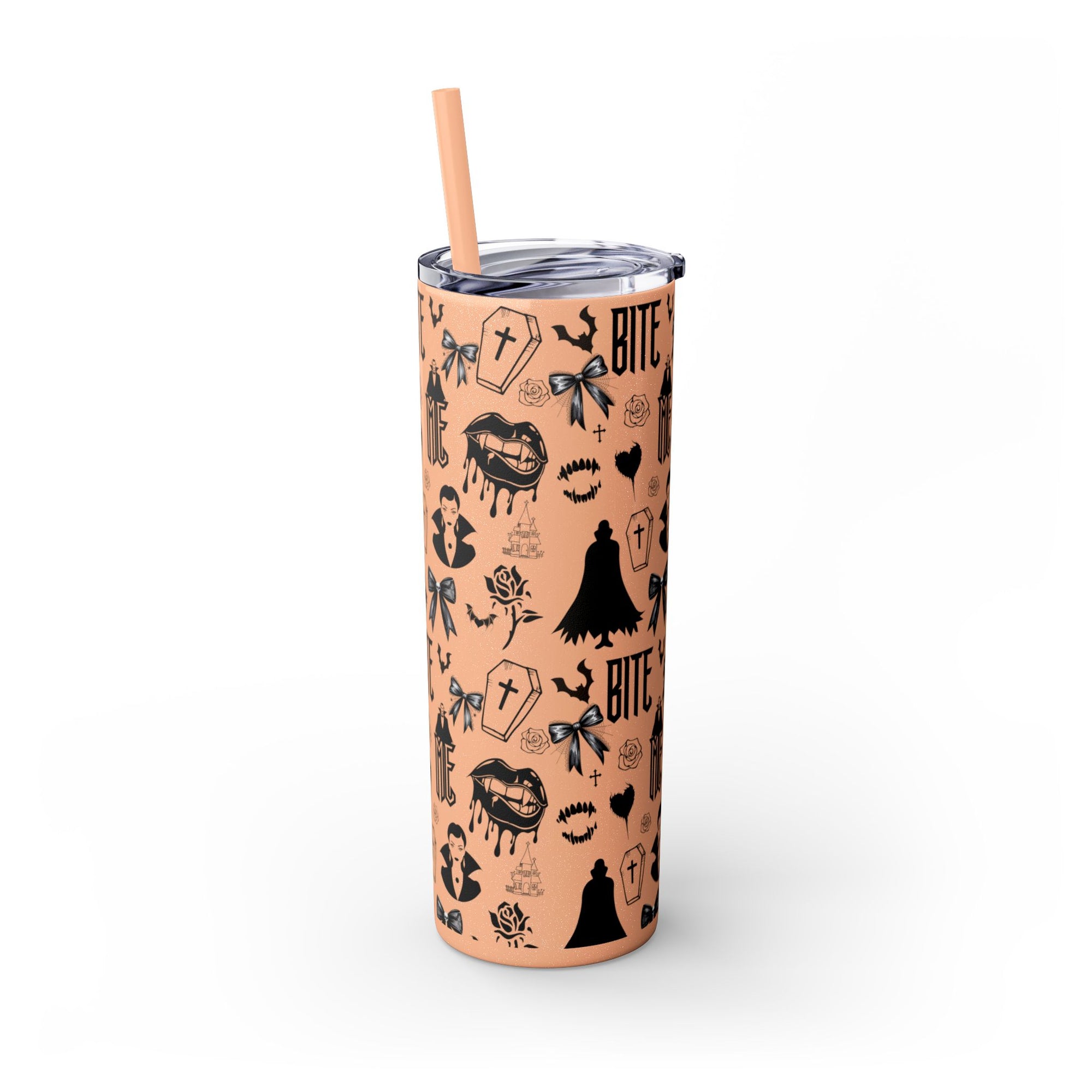 Gothic Skinny Tumbler, Perfect for Halloween, Unique Gift for Spooky Season, Cute Vampire Design, Ideal for Parties, Drinkware