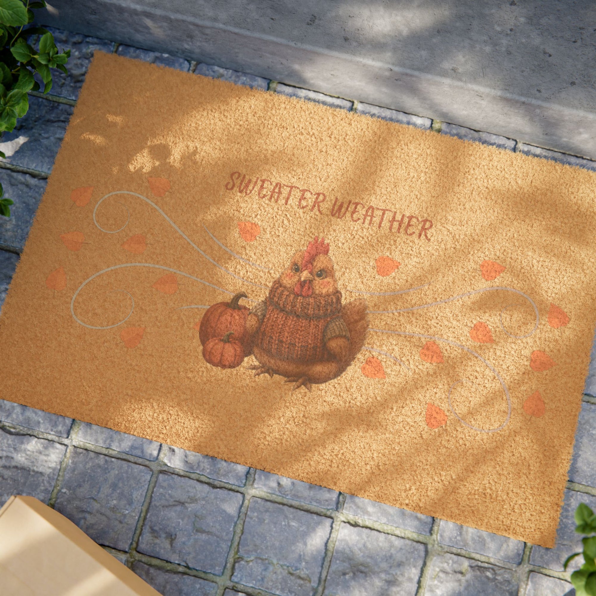 Sweater Weather Fall-Themed Doormat with Pumpkin and Leaves, Autumn Welcome Mat, Seasonal Entryway Decor, Thanksgiving Gift, Rustic Home Accessory