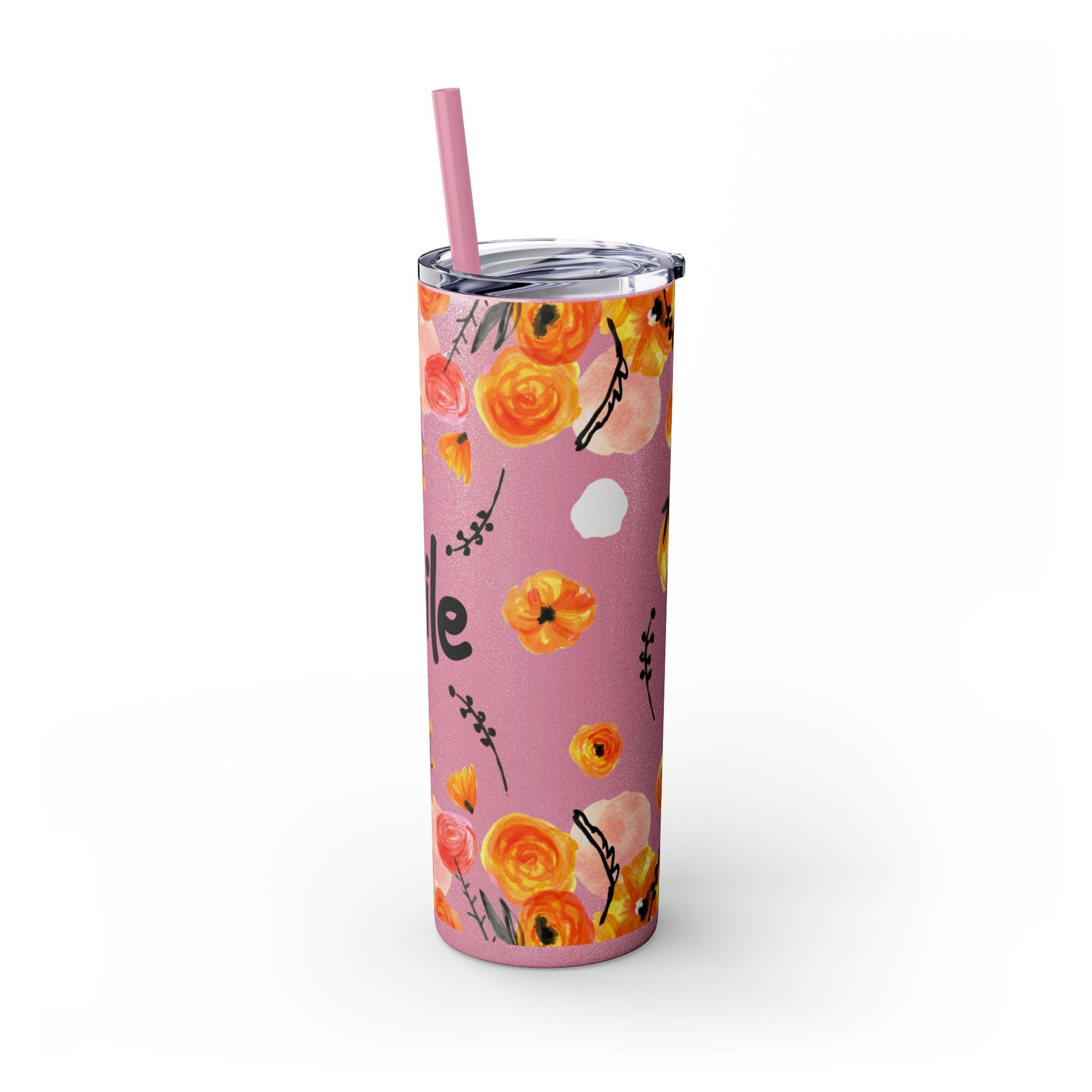 Smile Floral 20oz Skinny Tumbler – Watercolor Flower Stainless Steel Tumbler with Straw, Insulated Travel Cup, Cute Positive Gift