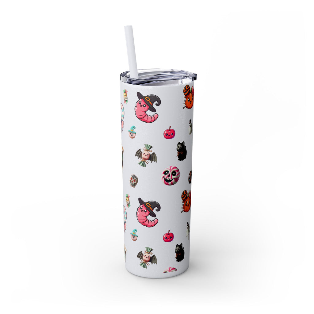Playful Halloween Skinny Tumbler with Straw, 20oz | Cute Fall Drinkware, Halloween Mug, Party Favor, Gift for Her, Seasonal Decor