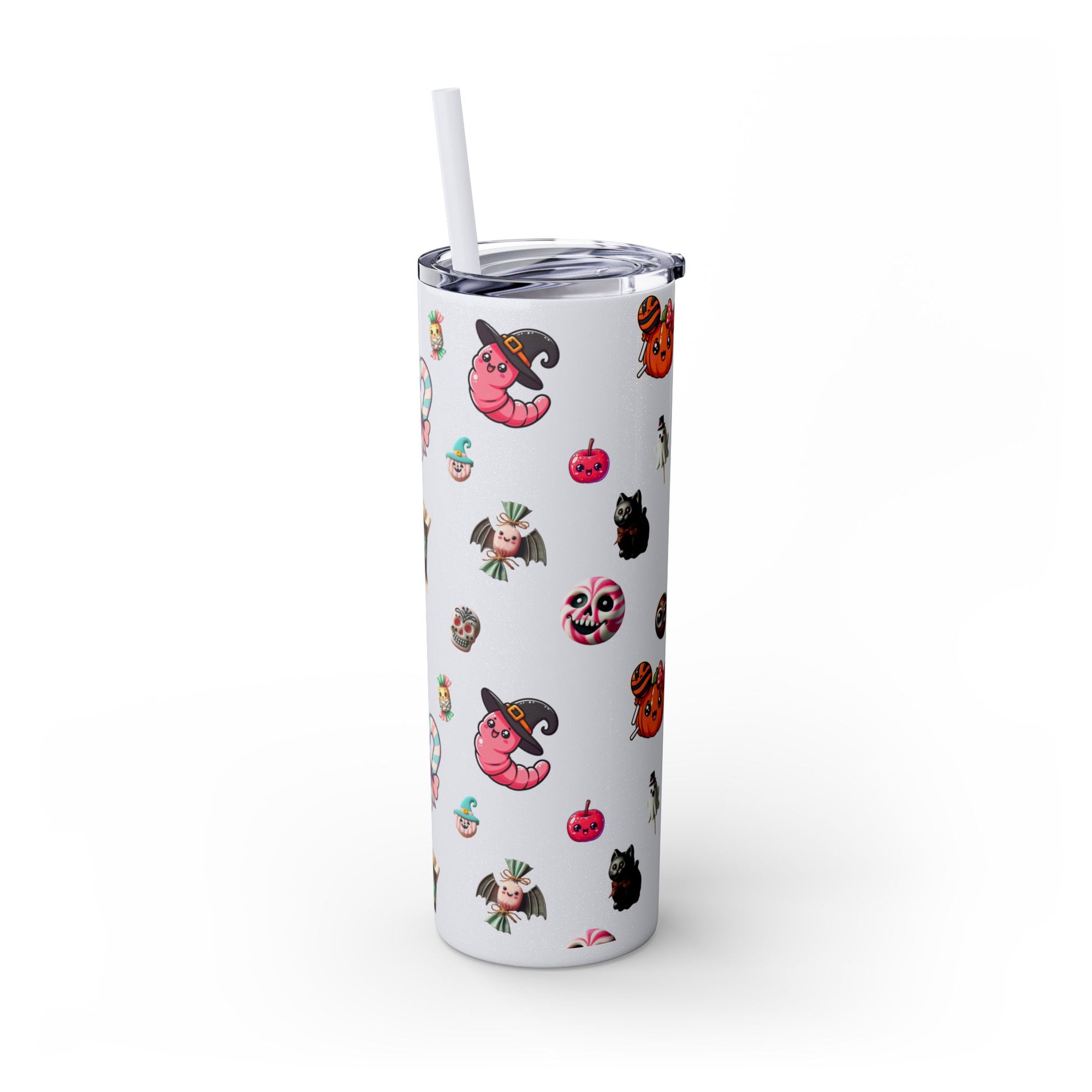 Playful Halloween Skinny Tumbler with Straw, 20oz | Cute Fall Drinkware, Halloween Mug, Party Favor, Gift for Her, Seasonal Decor