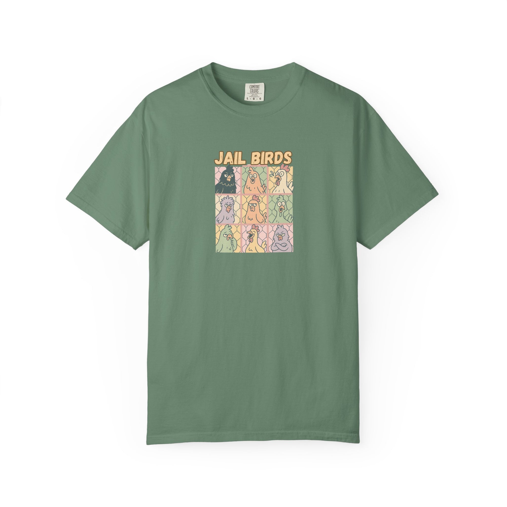 Funny Jailbird Chickens Garment-Dyed Unisex T-Shirt - Vibrant Art Print, Comfortable Everyday Wear, Gift for Friends, Eco-Friendly Fashion, Casual Style