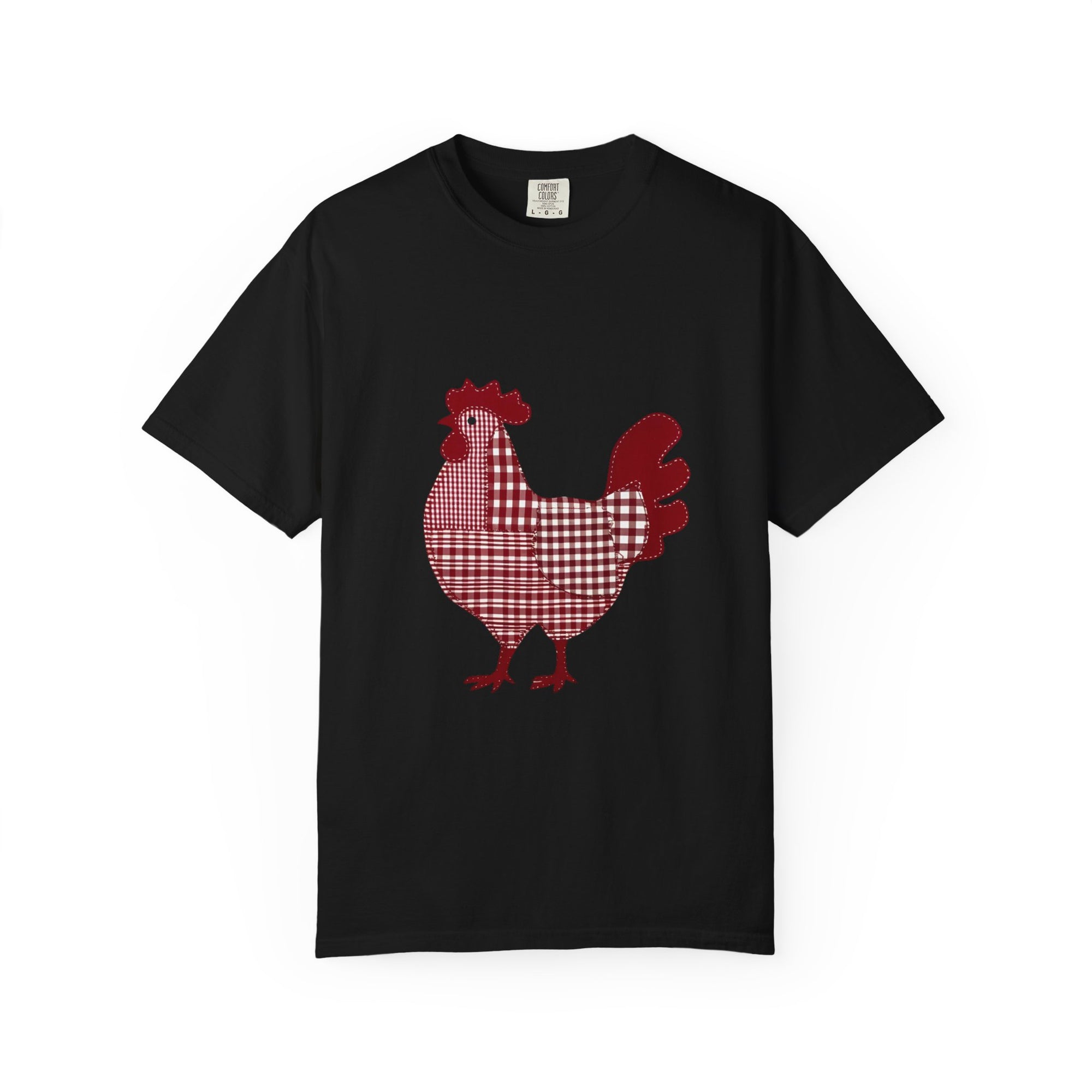 Red and White Gingham Farmhouse Style Chicken Graphic T-Shirt, Rustic Farm Tee, Unisex Casual Wear, Gift for Chicken Lovers, Outdoor Enthusiast T-shirt