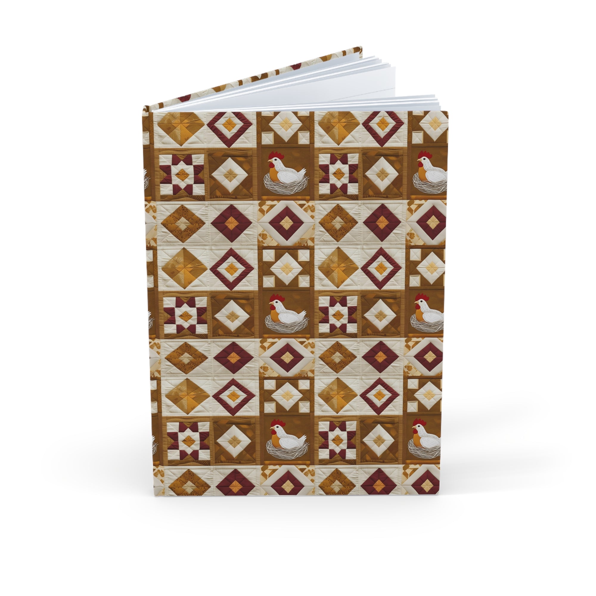 Quilt Block Rustic Chicken Hardcover Journal - Farmhouse Decor, Gift for Writers, Note-taking, Daily Planner, Rustic Home Office
