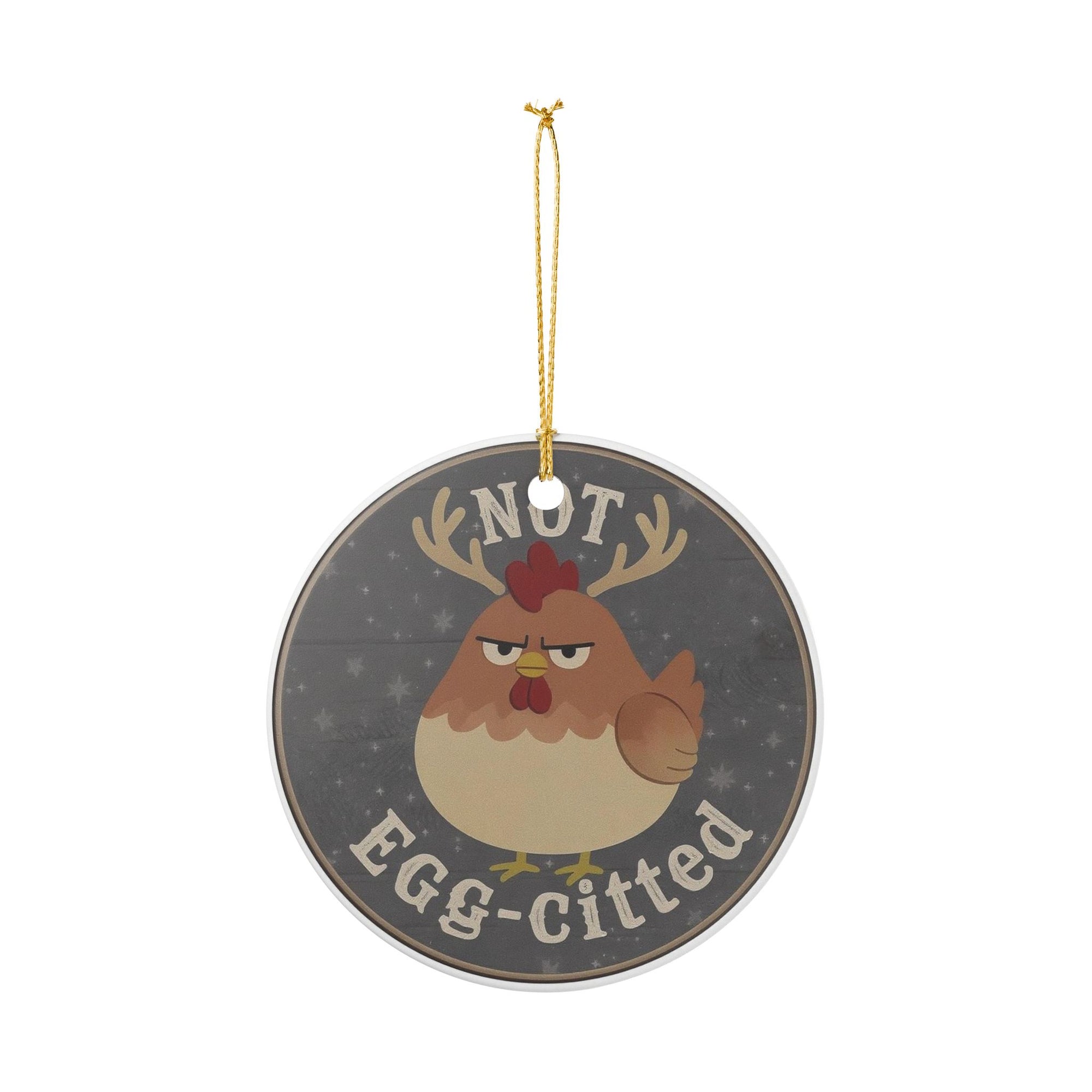 Funny Chicken Ceramic Ornament, Holiday Decoration, Gift for Farmers, Egg-cited Ornament, Farmhouse Decor, Quirky Christmas Ornament