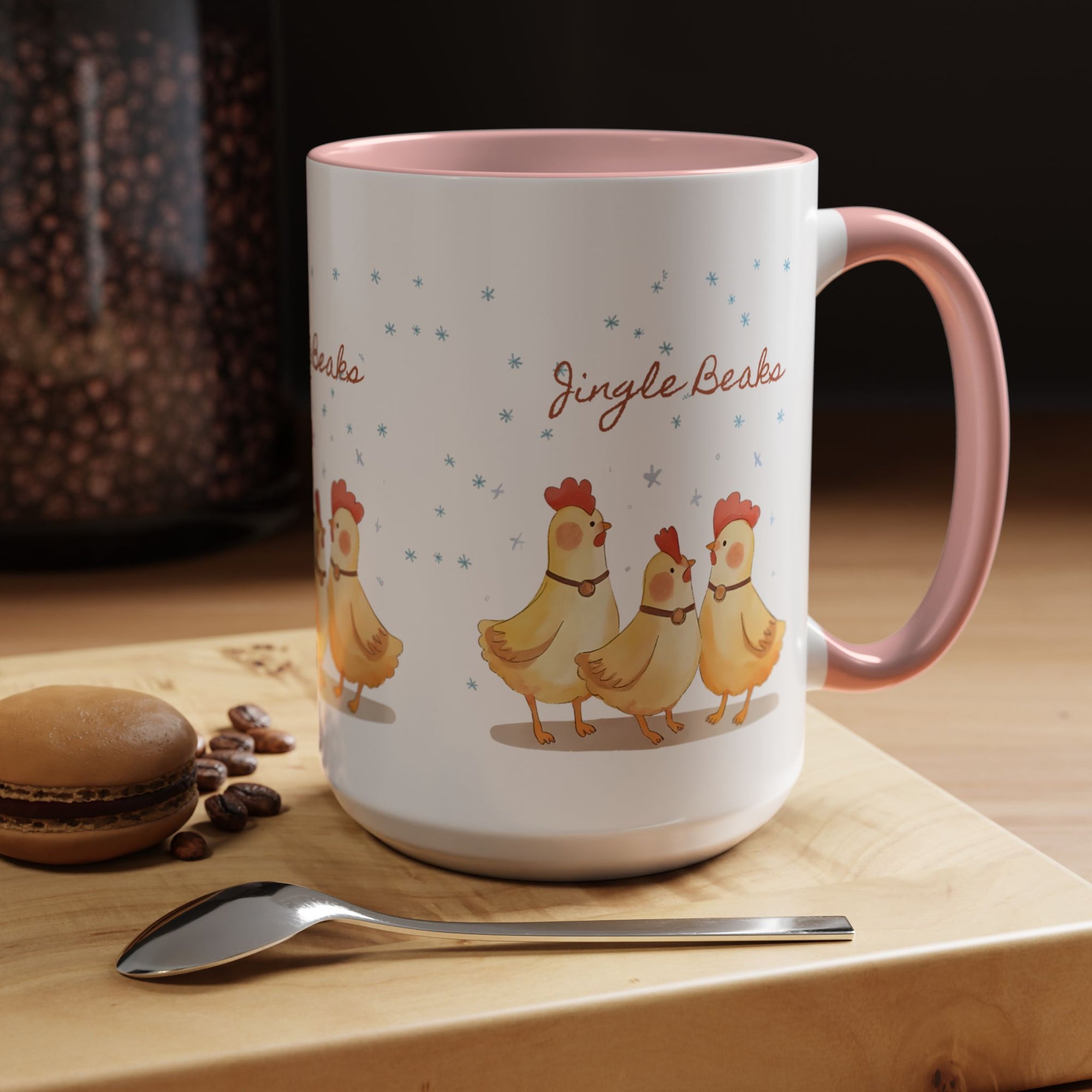 Jingle Beaks Chicken Mug – Funny Holiday Coffee Cup – Farmhouse Christmas Gift for Chicken Lovers  Accent Coffee Mug, Cute Chickens Coffee Cup, Holiday Gift, Fun Kitchen Decor, Farmhouse Style Mug, Unique Present