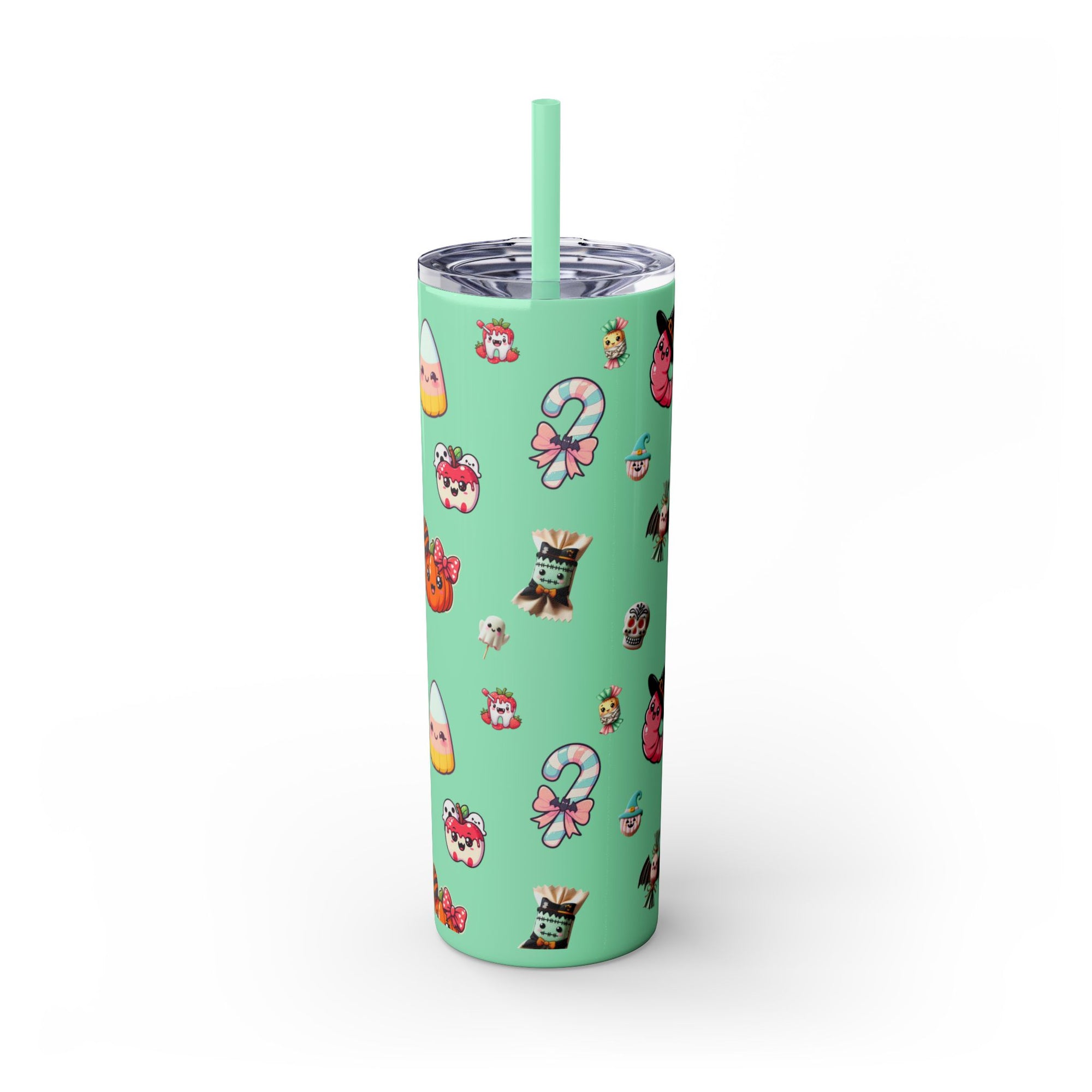 Playful Halloween Skinny Tumbler with Straw, 20oz | Cute Fall Drinkware, Halloween Mug, Party Favor, Gift for Her, Seasonal Decor