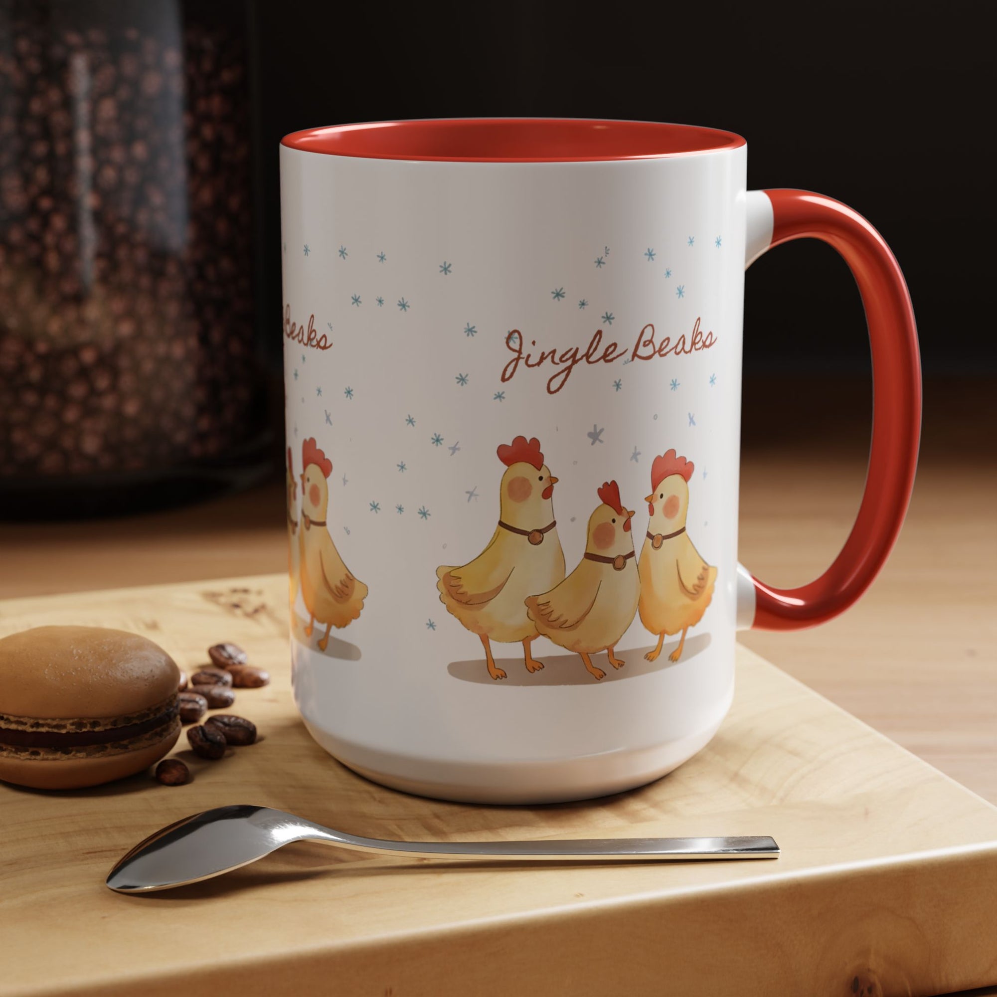 Jingle Beaks Chicken Mug – Funny Holiday Coffee Cup – Farmhouse Christmas Gift for Chicken Lovers  Accent Coffee Mug, Cute Chickens Coffee Cup, Holiday Gift, Fun Kitchen Decor, Farmhouse Style Mug, Unique Present
