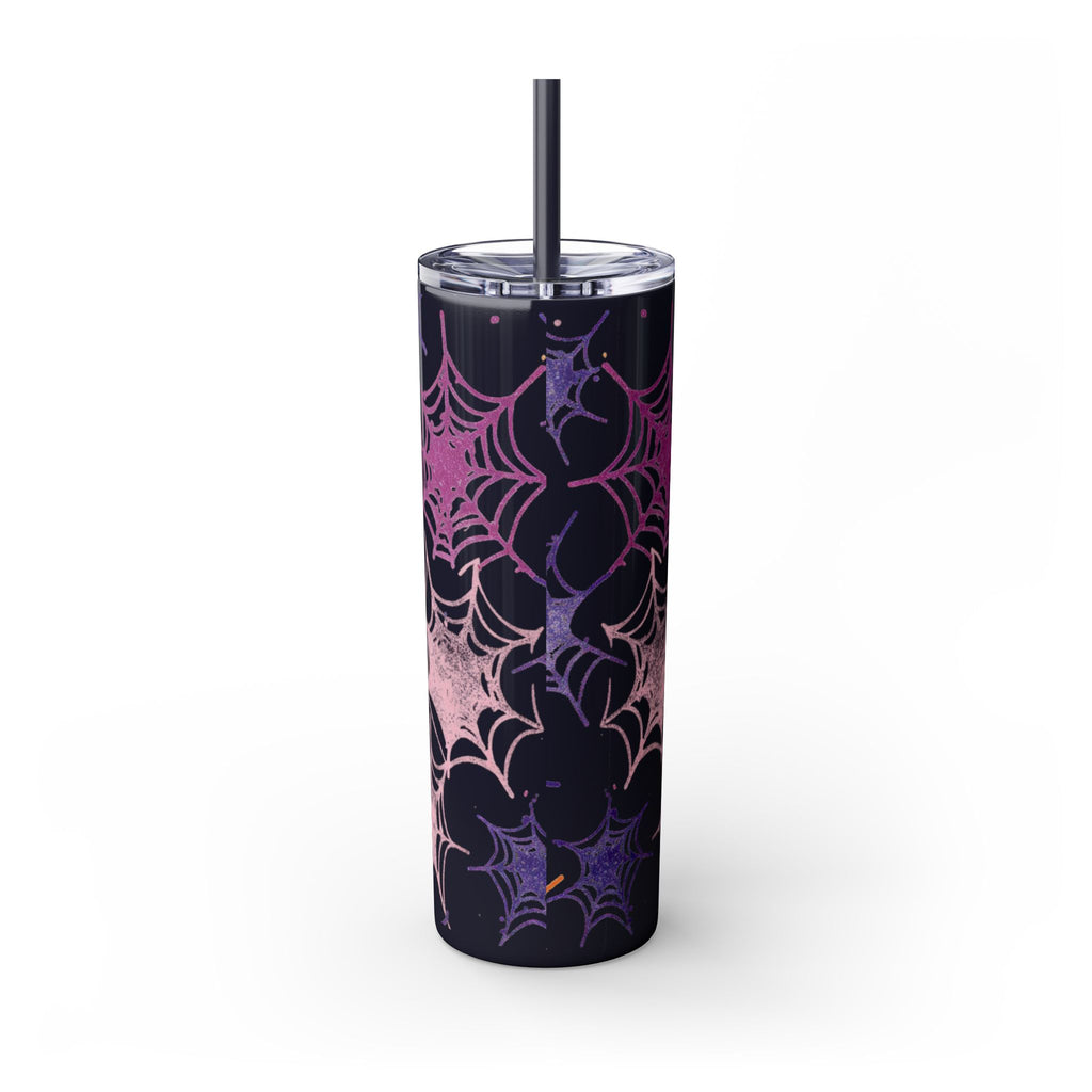 Halloween-Themed Skinny Tumbler, 20oz, I'm Here for the Booze, Travel Mug, Spider Web Design, Party Accessory, Fun Gift Idea