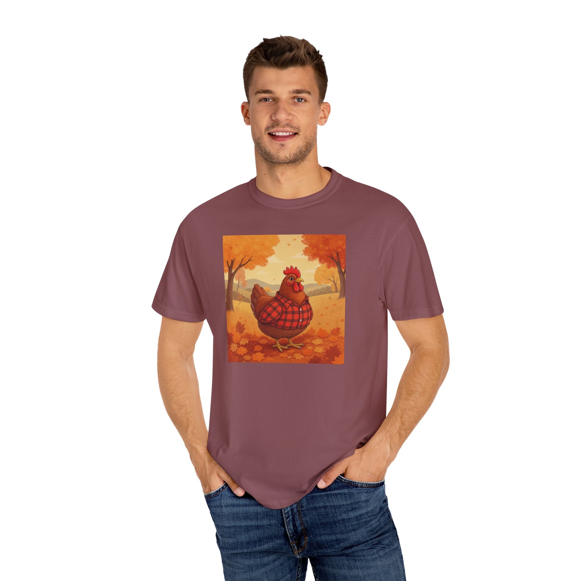 Feathered & Flannel Autumn Chicken T-Shirt, Cozy Fall Tee, Festive Farmhouse Shirt, Thanksgiving Apparel, Unisex Graphic Top