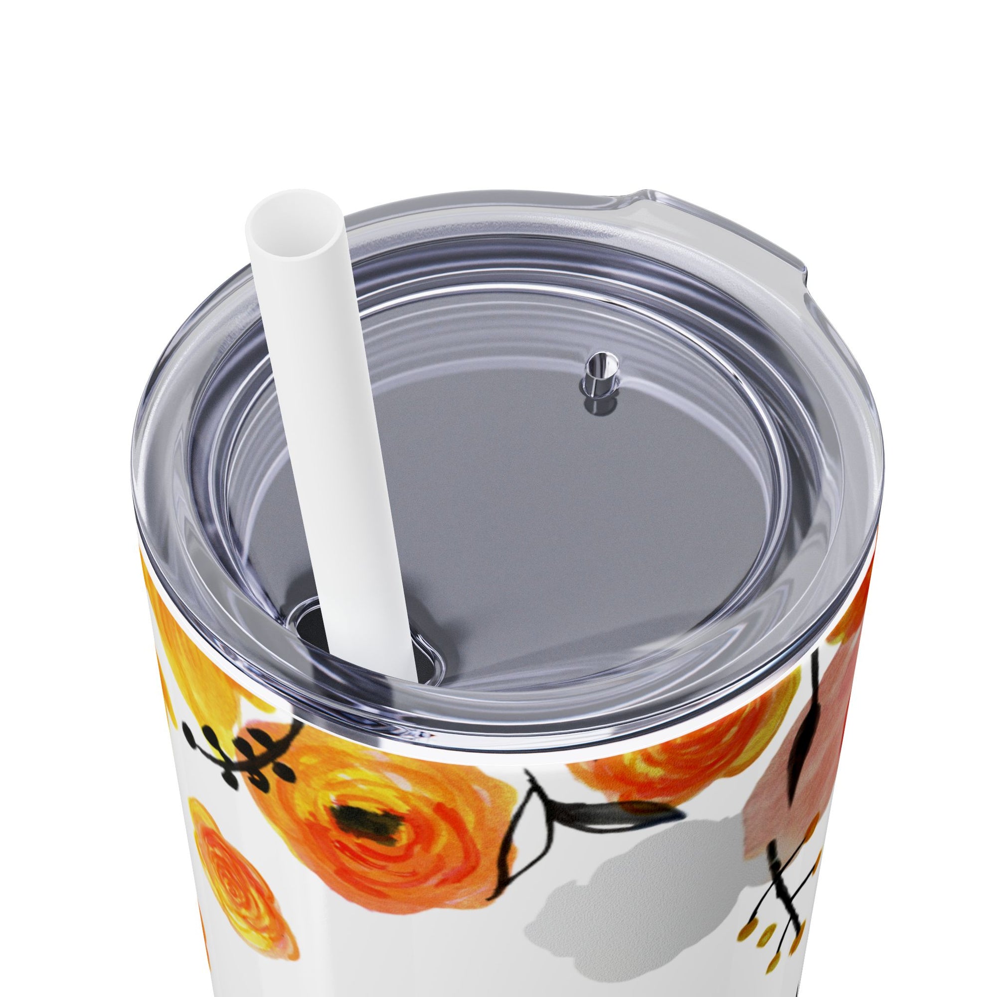 Smile Floral 20oz Skinny Tumbler – Watercolor Flower Stainless Steel Tumbler with Straw, Insulated Travel Cup, Cute Positive Gift