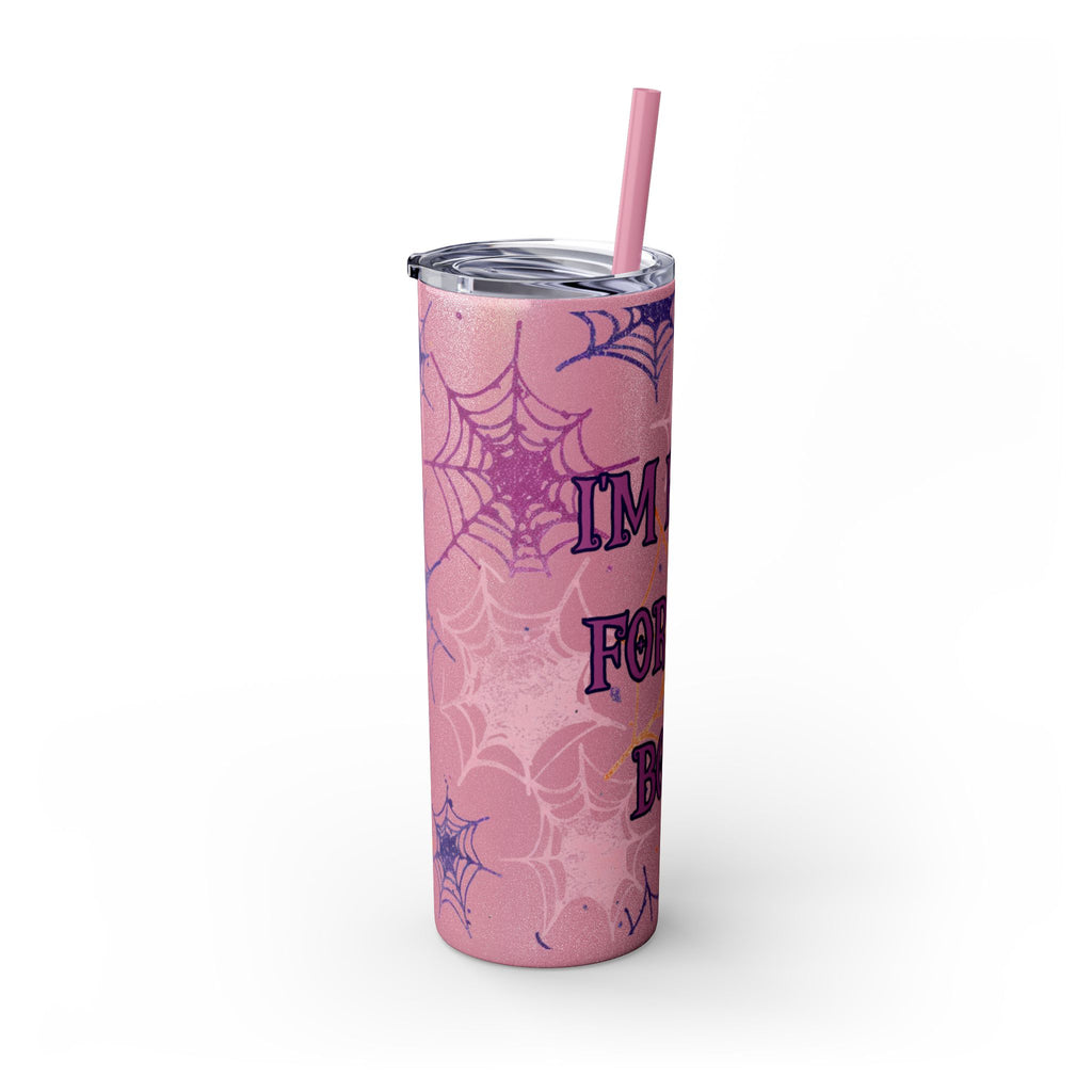 Halloween-Themed Skinny Tumbler, 20oz, I'm Here for the Booze, Travel Mug, Spider Web Design, Party Accessory, Fun Gift Idea