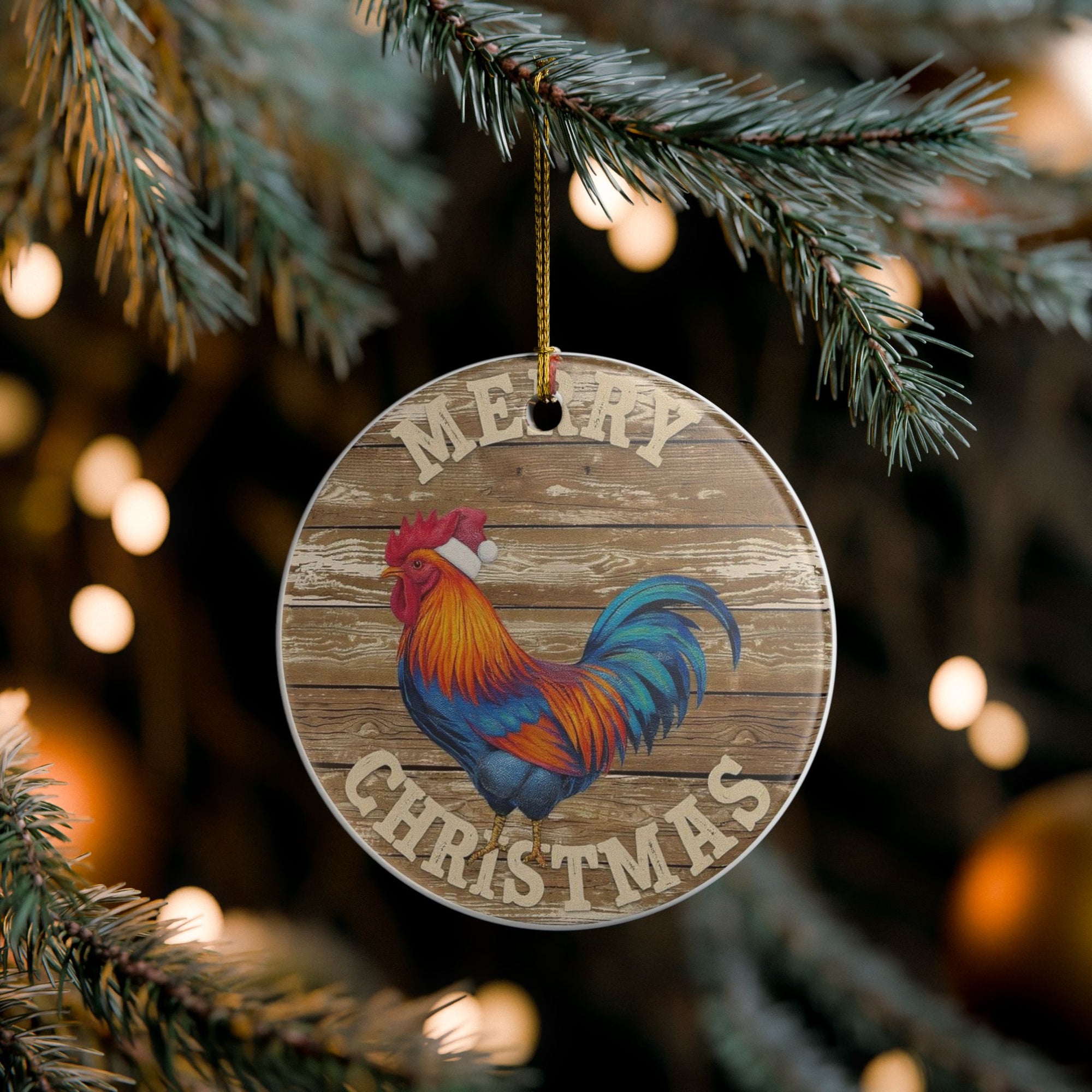 Rustic Colorful Rooster Christmas Ornament, Holiday Decoration, Tree Decor, Gift for Friends and Family, Festive Home Accents