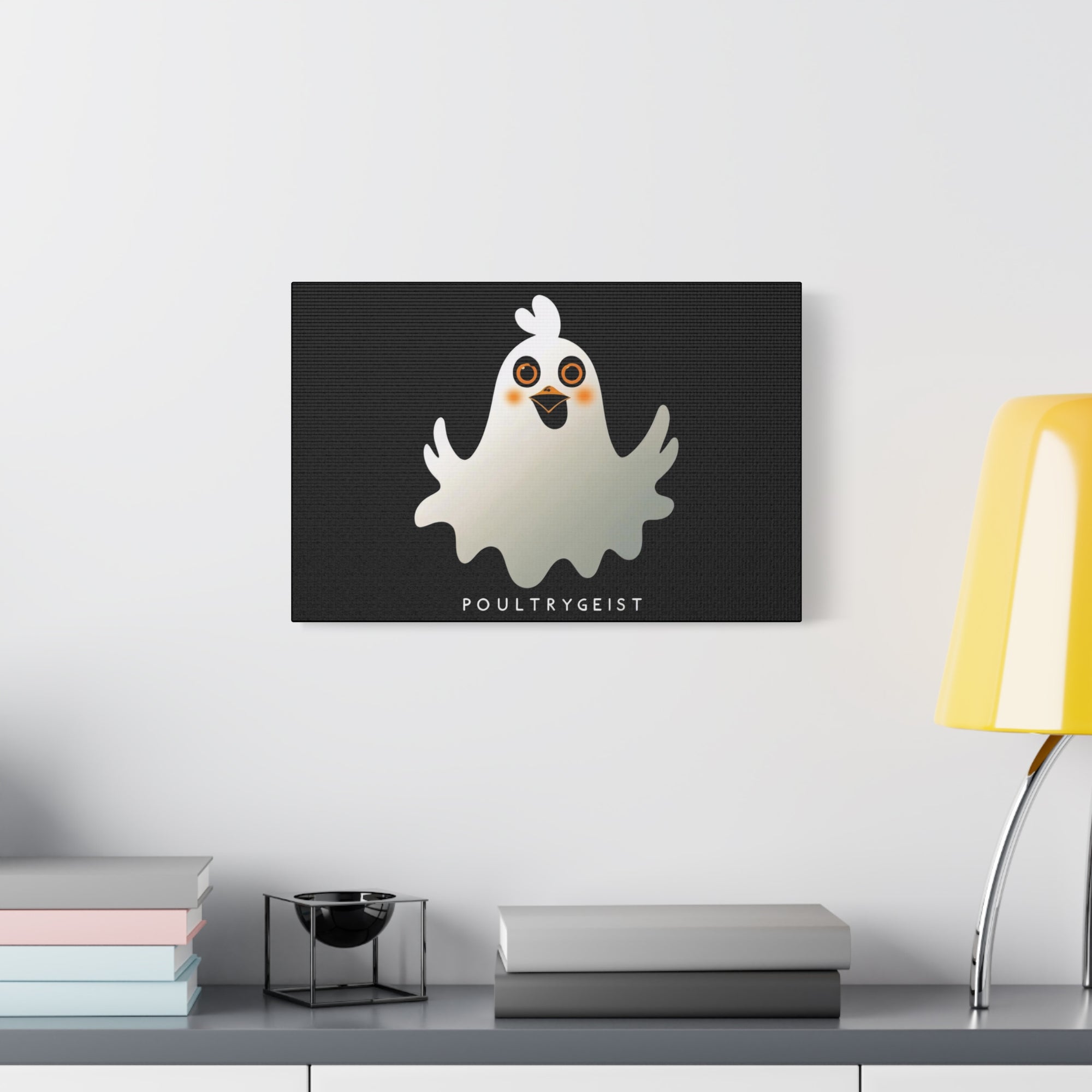 Poultrygeist Chicken Halloween Wall Art – Funny Farmhouse Spooky Decor – Gift for Chicken Lovers Whimsical Canvas Wall Art, Poultrygeist Decor, Cute Ghost Art, Halloween Home Decor, Fun Wall Hanging