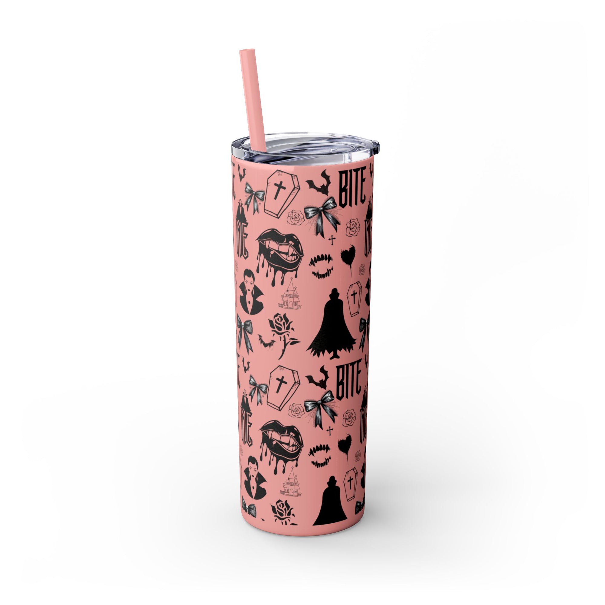 Gothic Skinny Tumbler, Perfect for Halloween, Unique Gift for Spooky Season, Cute Vampire Design, Ideal for Parties, Drinkware