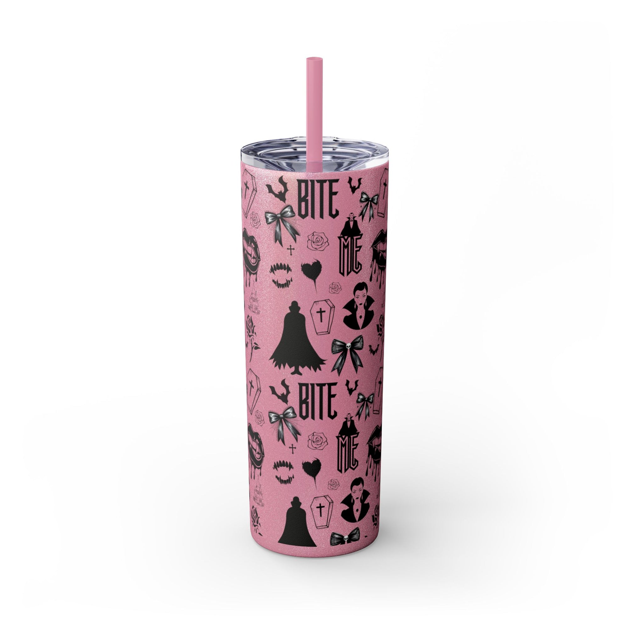 Gothic Skinny Tumbler, Perfect for Halloween, Unique Gift for Spooky Season, Cute Vampire Design, Ideal for Parties, Drinkware