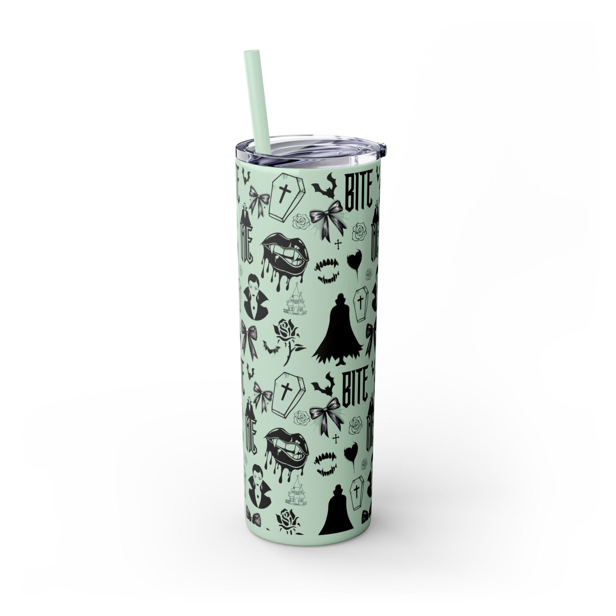 Gothic Skinny Tumbler, Perfect for Halloween, Unique Gift for Spooky Season, Cute Vampire Design, Ideal for Parties, Drinkware