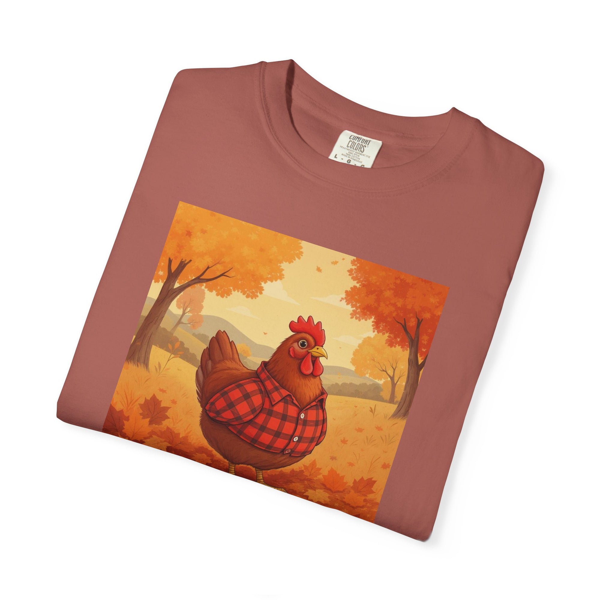 Feathered & Flannel Autumn Chicken T-Shirt, Cozy Fall Tee, Festive Farmhouse Shirt, Thanksgiving Apparel, Unisex Graphic Top