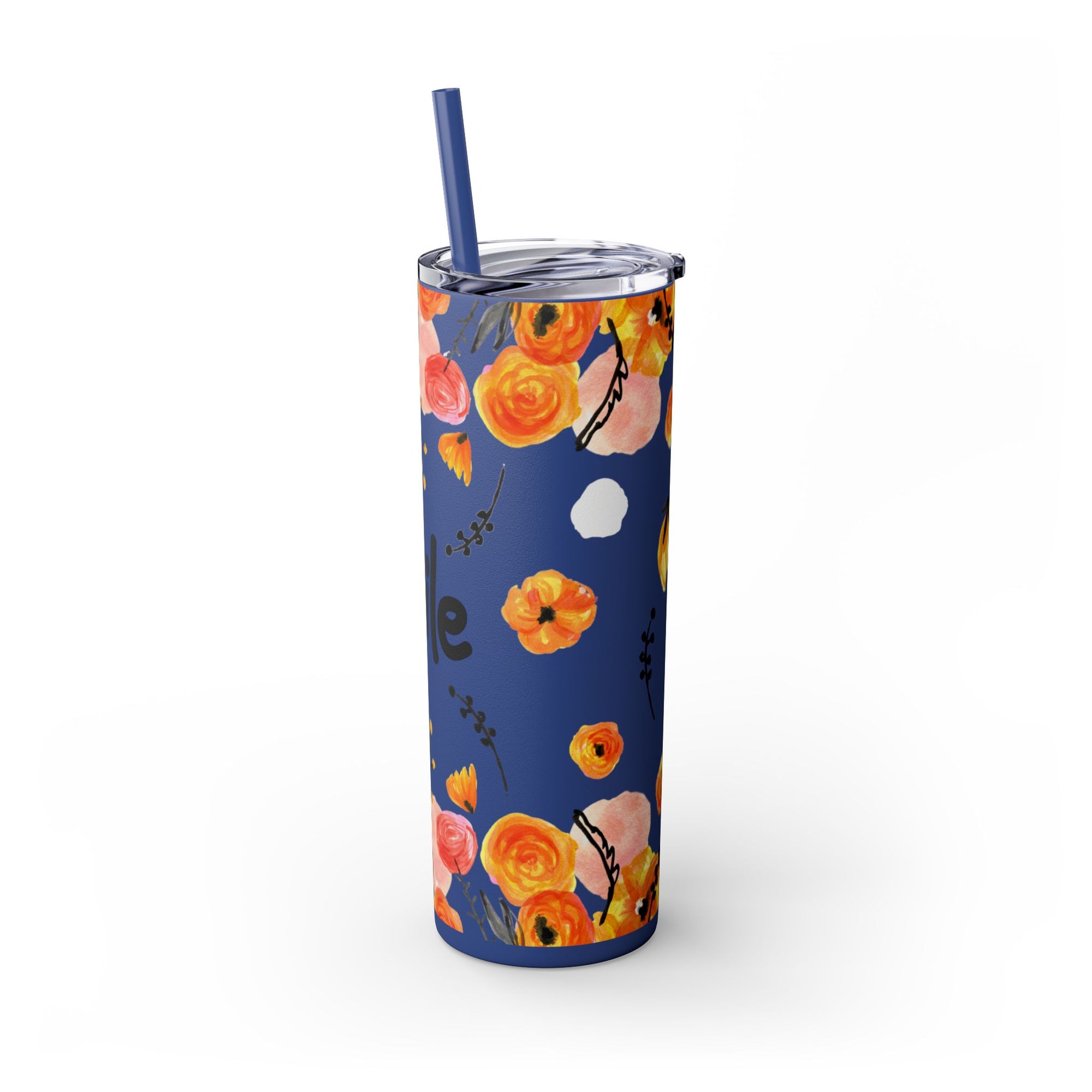 Smile Floral 20oz Skinny Tumbler – Watercolor Flower Stainless Steel Tumbler with Straw, Insulated Travel Cup, Cute Positive Gift
