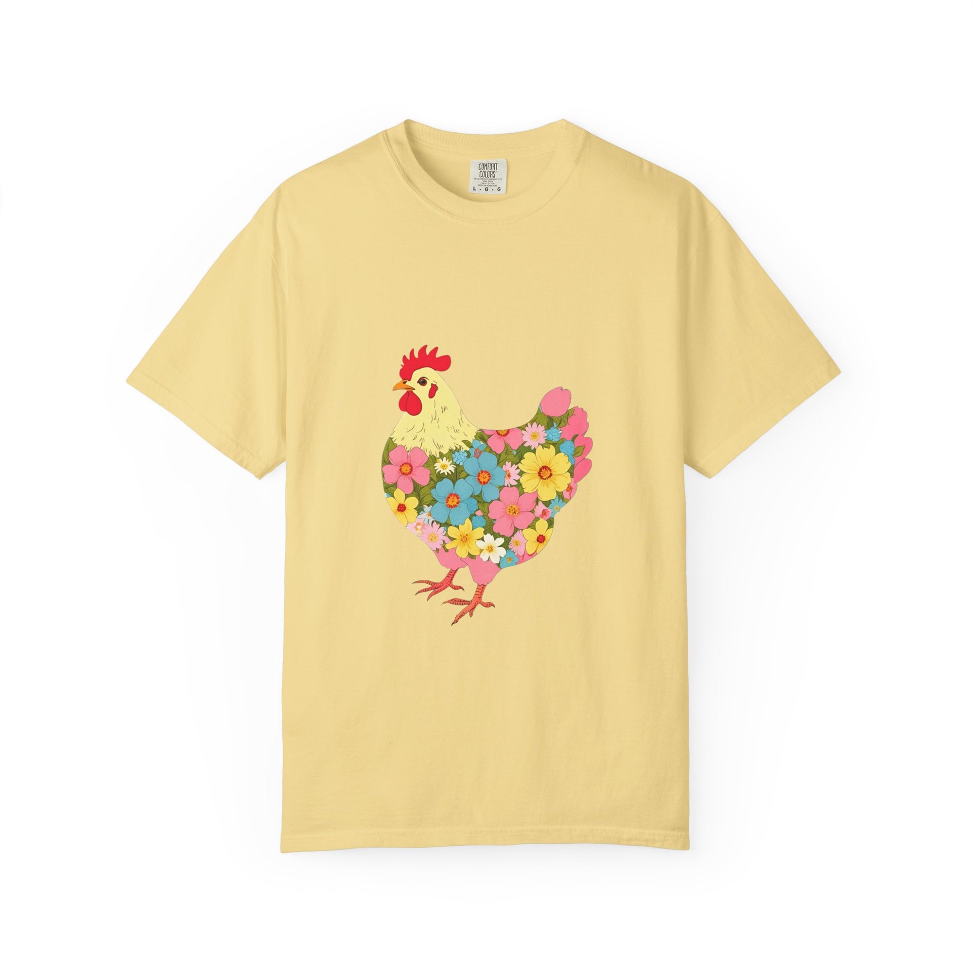 Spring Floral Chicken T-Shirt, Unisex Cotton Tee, Cute Farmhouse Apparel, Gift for Animal Lovers, Spring Fashion, Quirky Graphic Tee