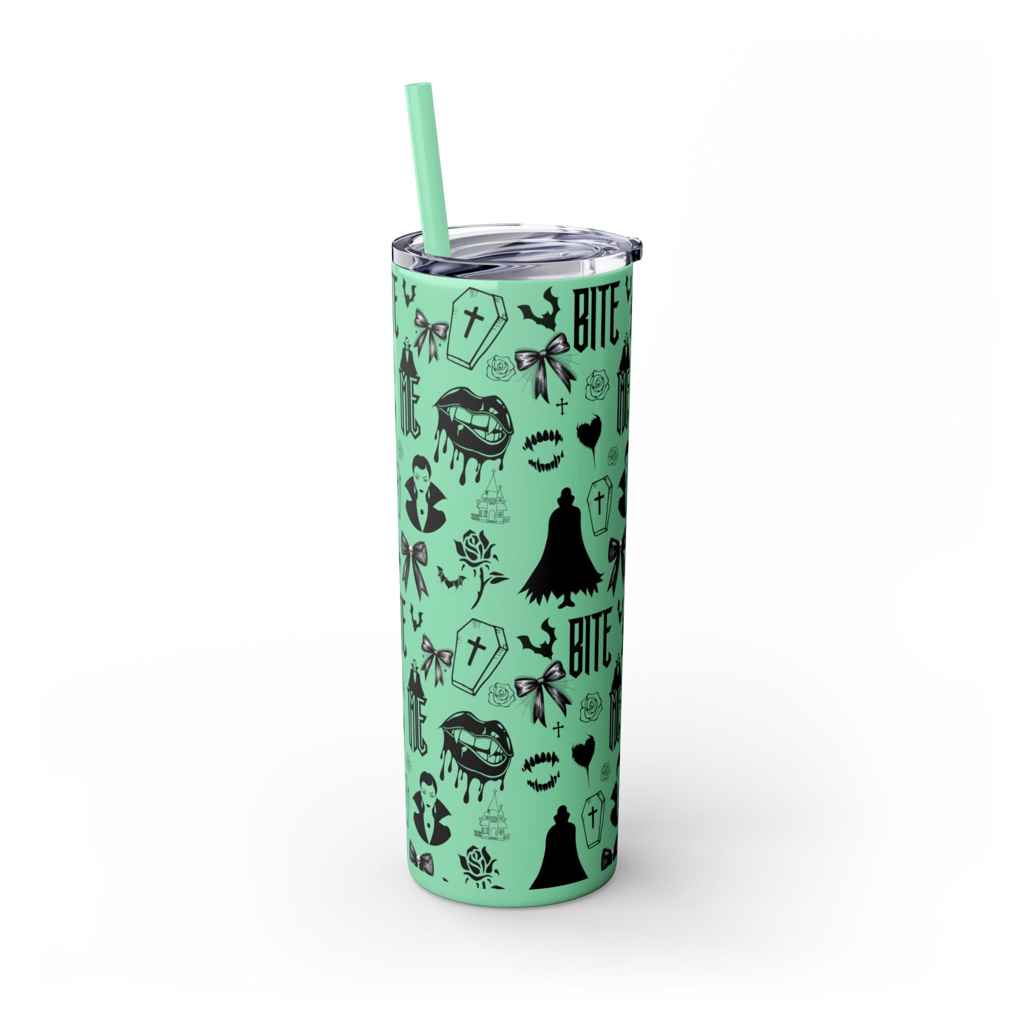 Gothic Skinny Tumbler, Perfect for Halloween, Unique Gift for Spooky Season, Cute Vampire Design, Ideal for Parties, Drinkware