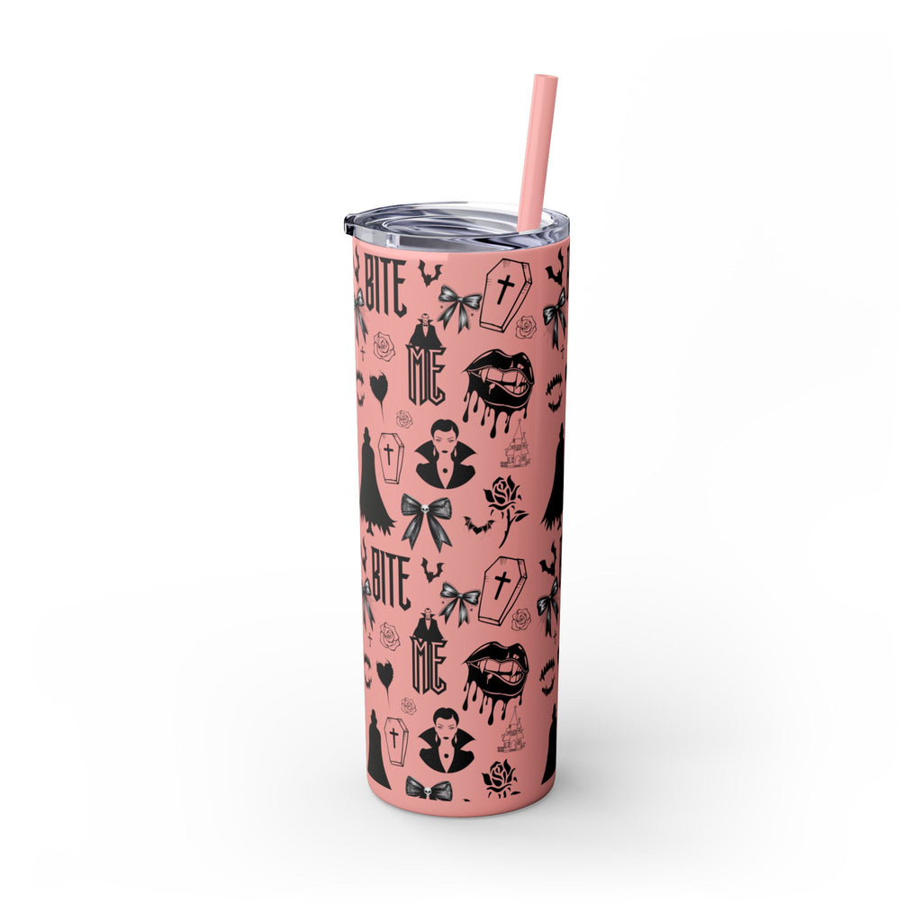 Gothic Skinny Tumbler, Perfect for Halloween, Unique Gift for Spooky Season, Cute Vampire Design, Ideal for Parties, Drinkware