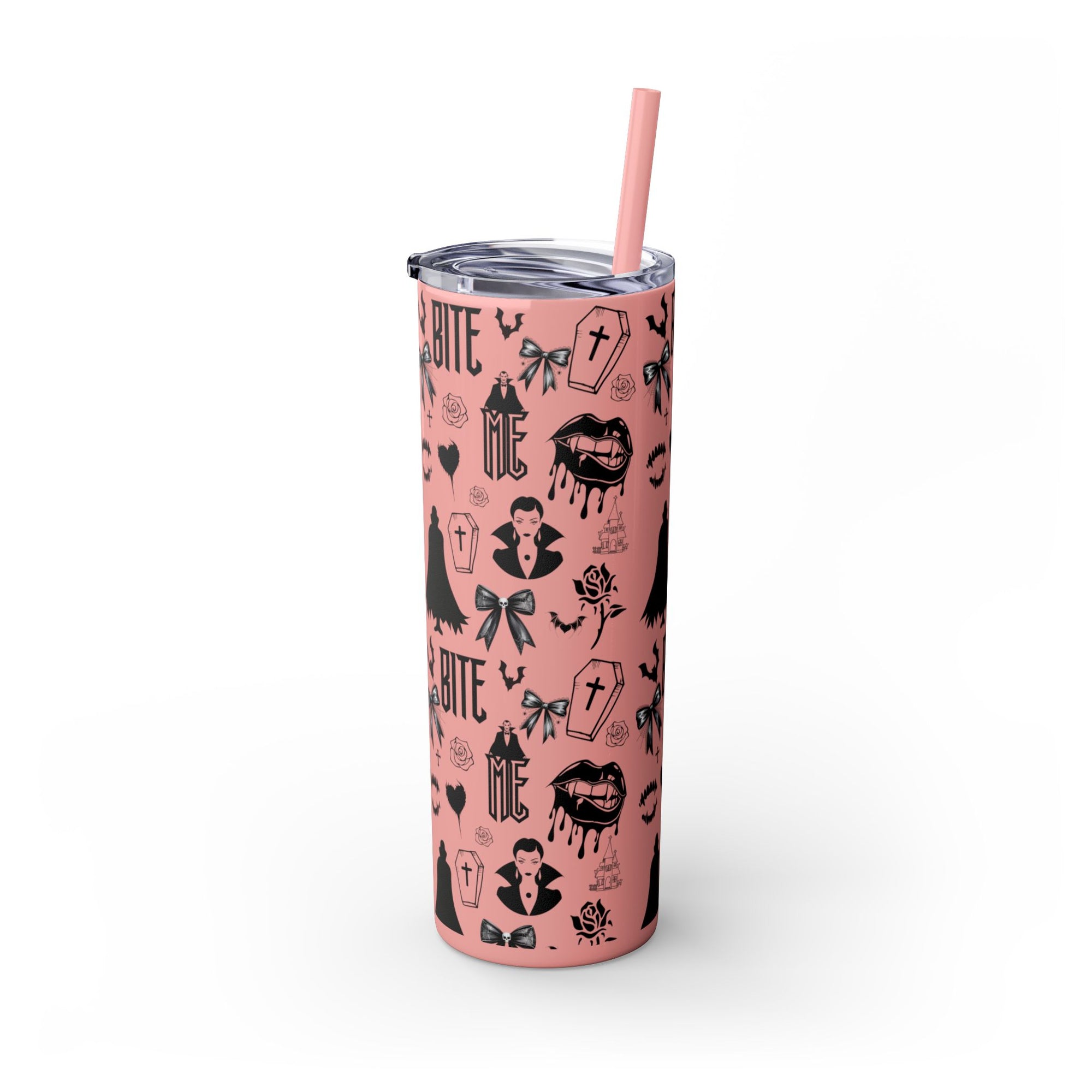 Gothic Skinny Tumbler, Perfect for Halloween, Unique Gift for Spooky Season, Cute Vampire Design, Ideal for Parties, Drinkware