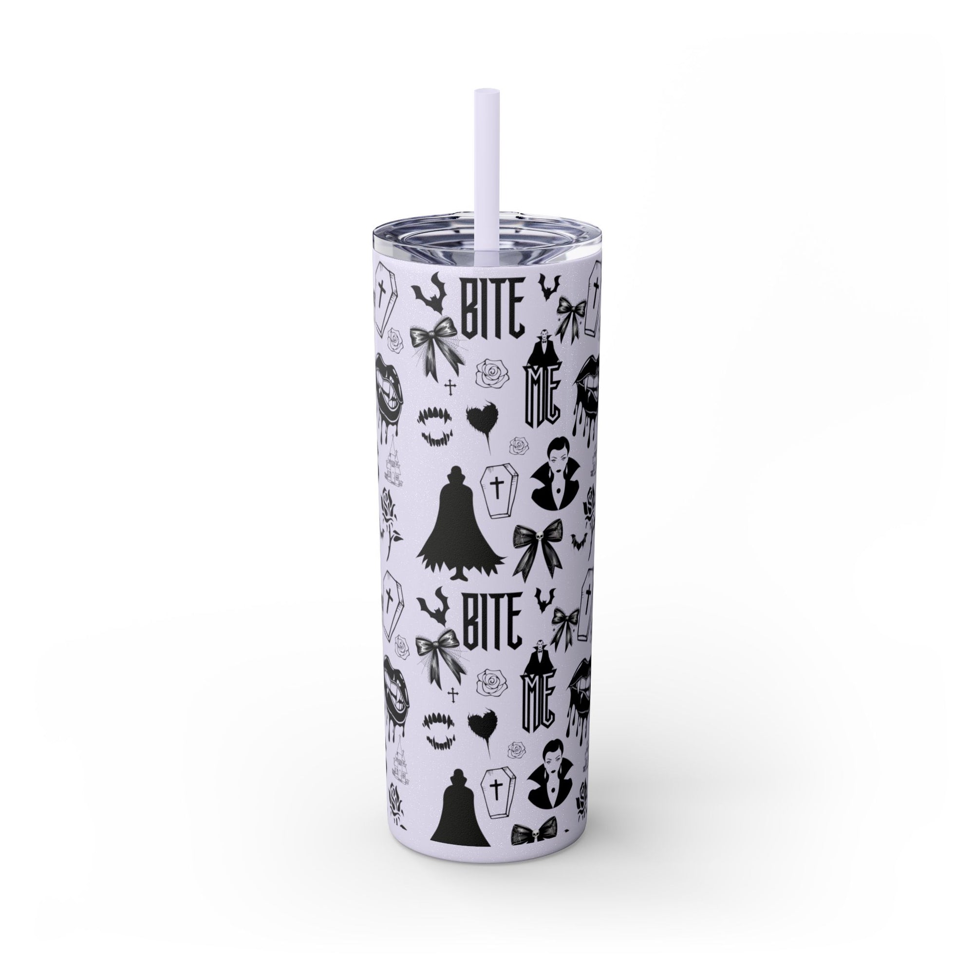 Gothic Skinny Tumbler, Perfect for Halloween, Unique Gift for Spooky Season, Cute Vampire Design, Ideal for Parties, Drinkware