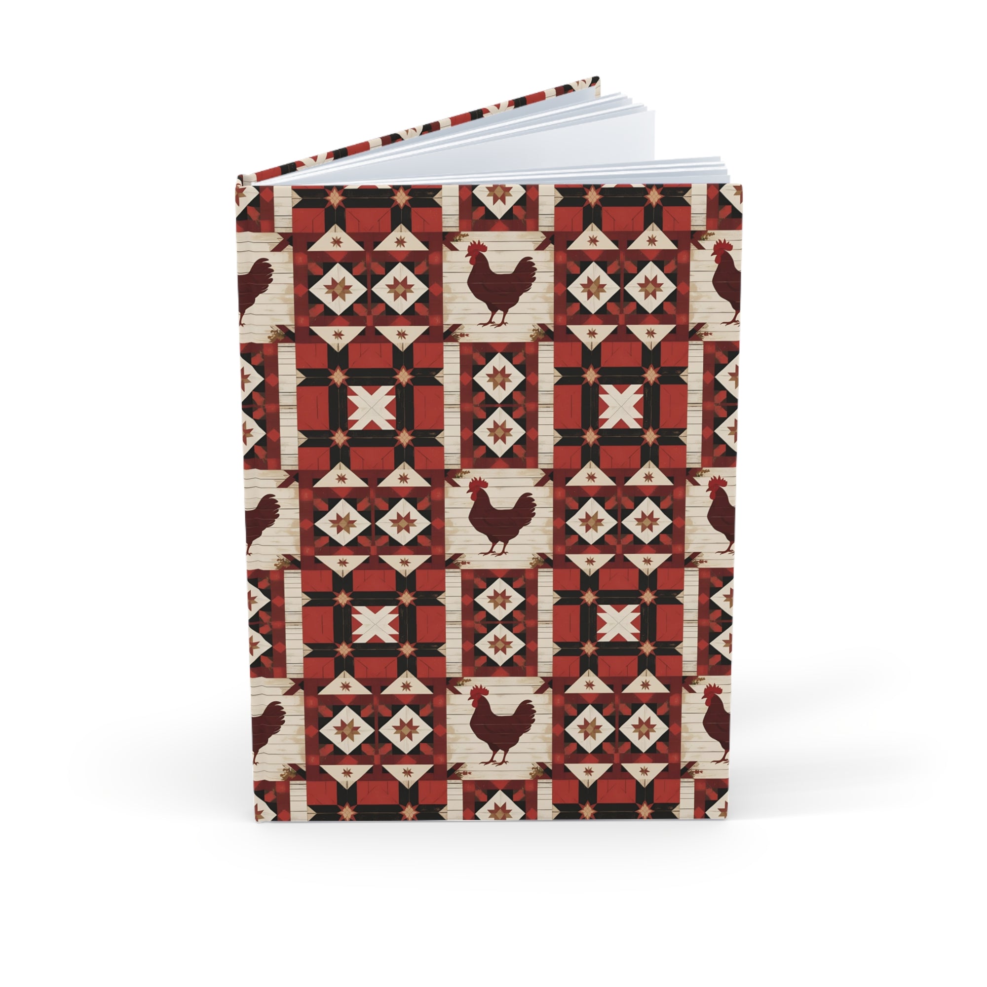 Quilt Block Rustic Farmhouse Hardcover Journal | Chicken Patterned Notebook for Writers, Gift for Farmers, Rustic Home Decor, Cute Journal Gift, [...]