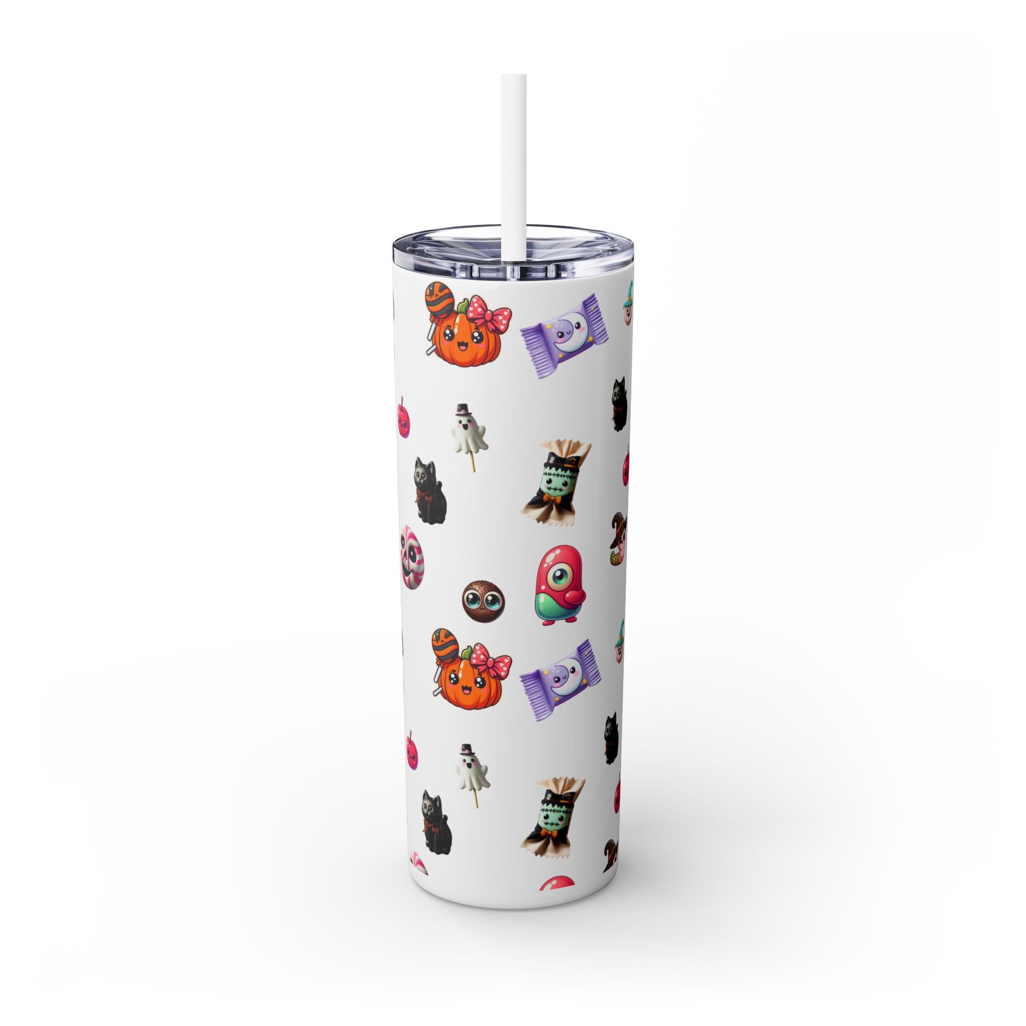 Playful Halloween Skinny Tumbler with Straw, 20oz | Cute Fall Drinkware, Halloween Mug, Party Favor, Gift for Her, Seasonal Decor