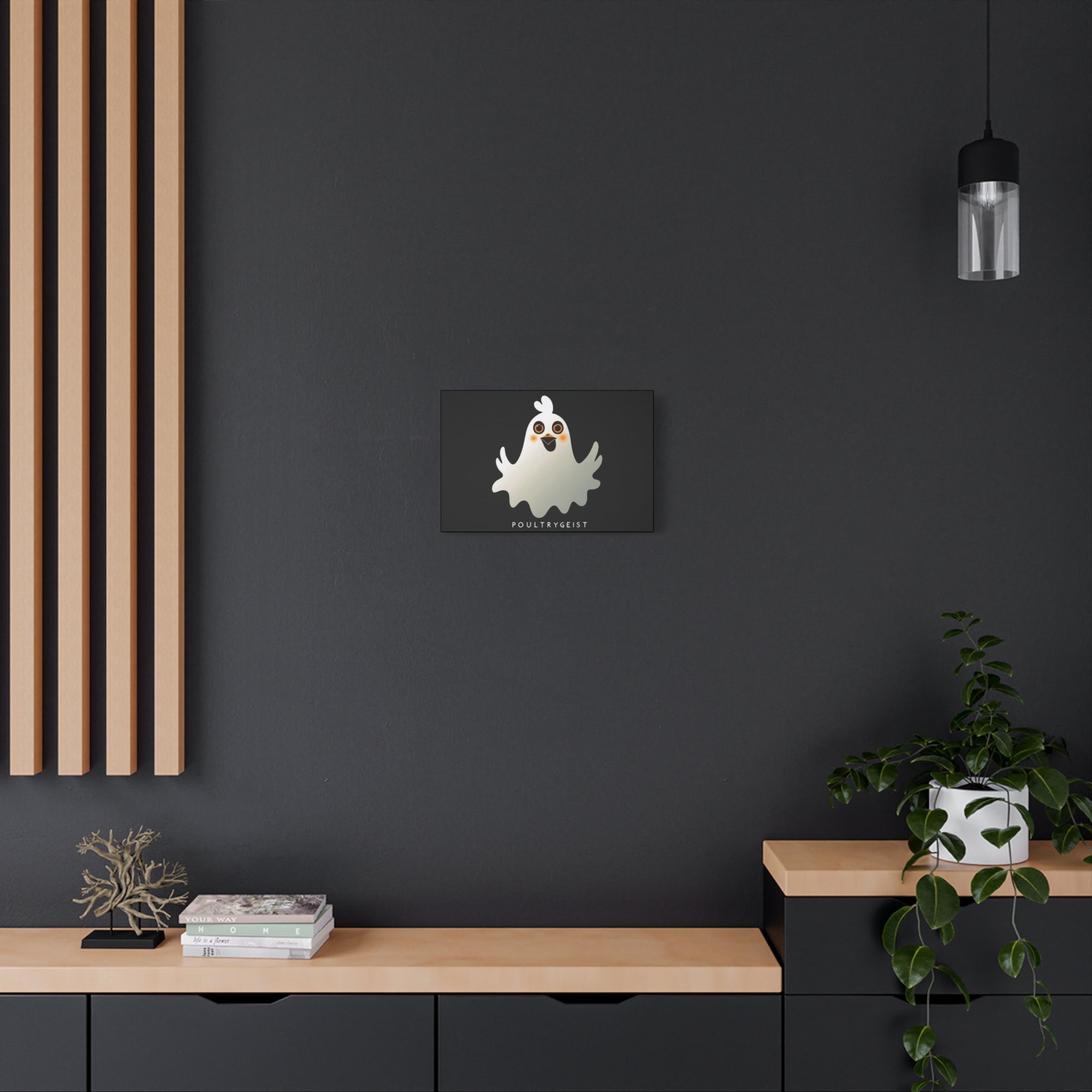 Poultrygeist Chicken Halloween Wall Art – Funny Farmhouse Spooky Decor – Gift for Chicken Lovers Whimsical Canvas Wall Art, Poultrygeist Decor, Cute Ghost Art, Halloween Home Decor, Fun Wall Hanging