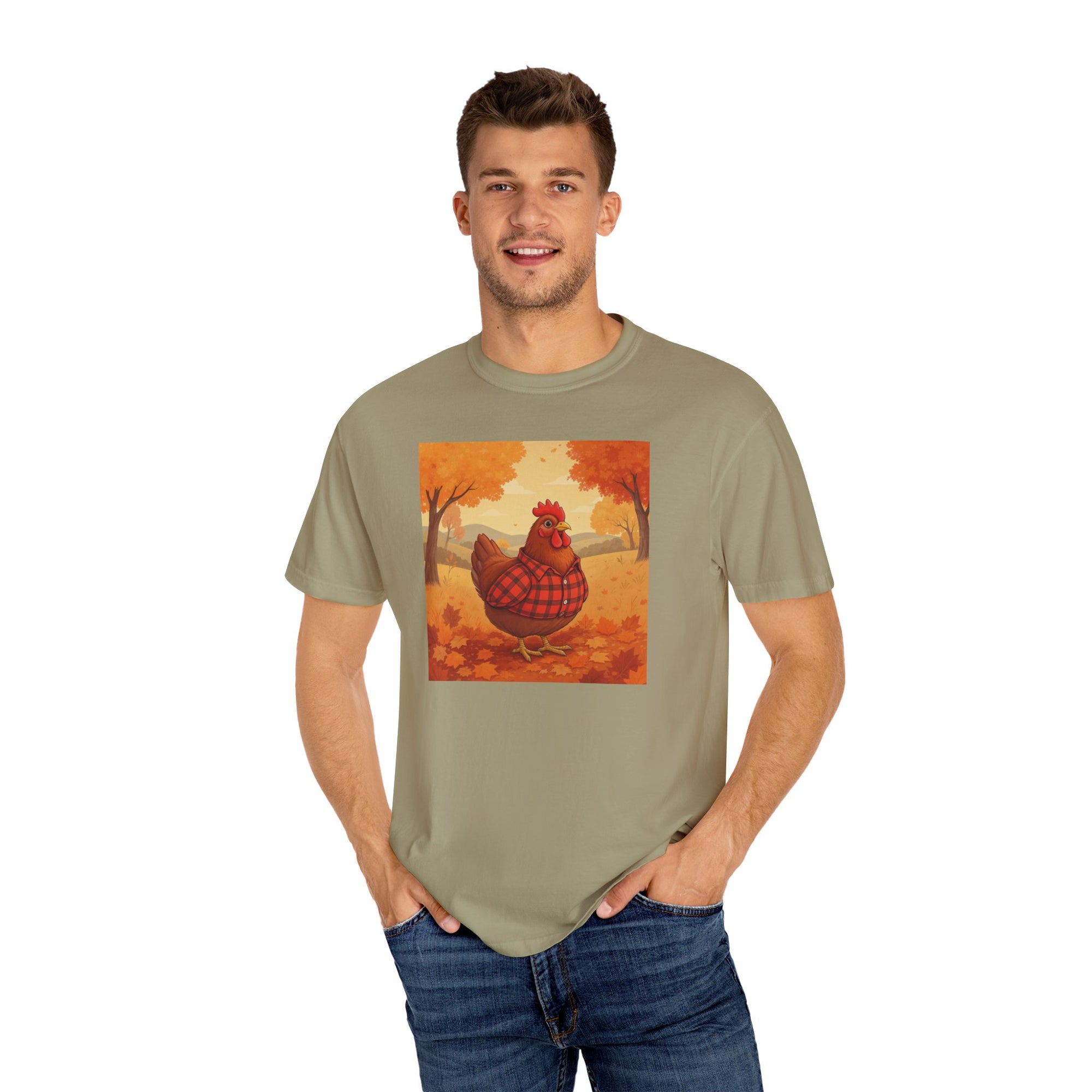 Feathered & Flannel Autumn Chicken T-Shirt, Cozy Fall Tee, Festive Farmhouse Shirt, Thanksgiving Apparel, Unisex Graphic Top