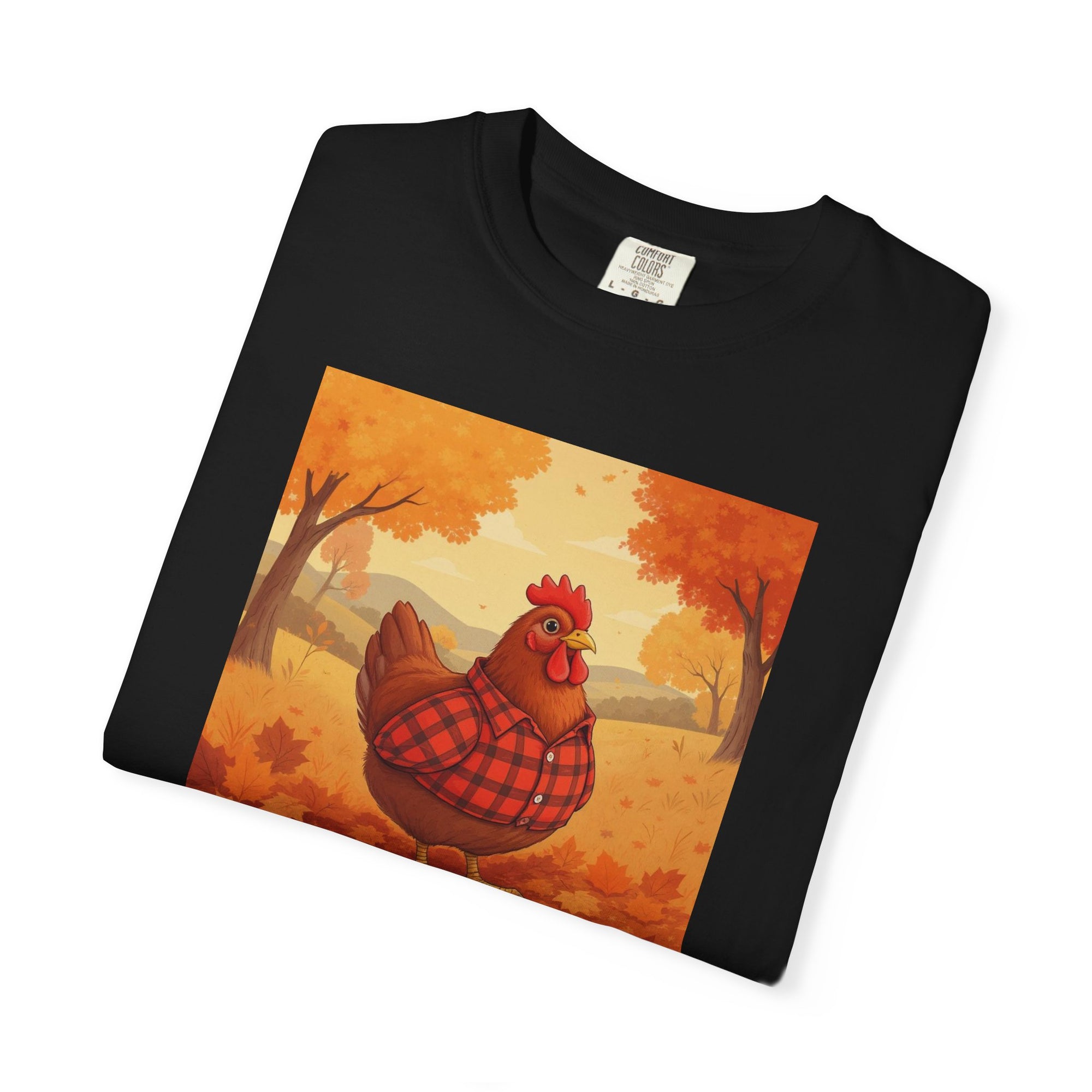 Feathered & Flannel Autumn Chicken T-Shirt, Cozy Fall Tee, Festive Farmhouse Shirt, Thanksgiving Apparel, Unisex Graphic Top