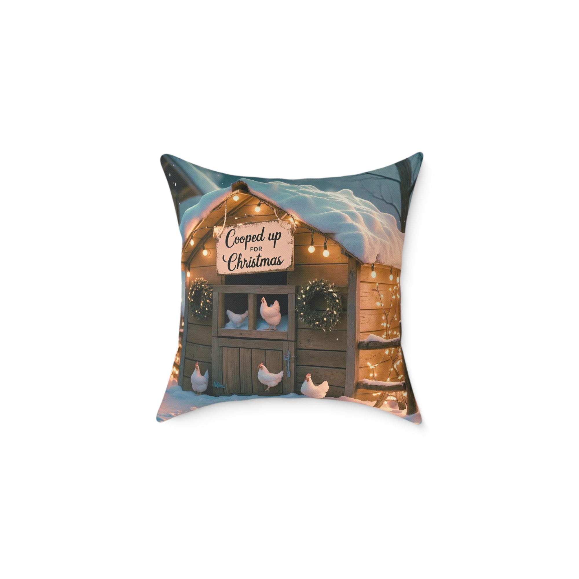 Cooped Up for Christmas Chicken Pillow Cover – Farmhouse Holiday Decor – Gift for Chicken Lovers Cozy Christmas Square Throw Pillow, Holiday Home Decor, Farmhouse Cushion, Winter Decoration, Perfect Gift for Christmas