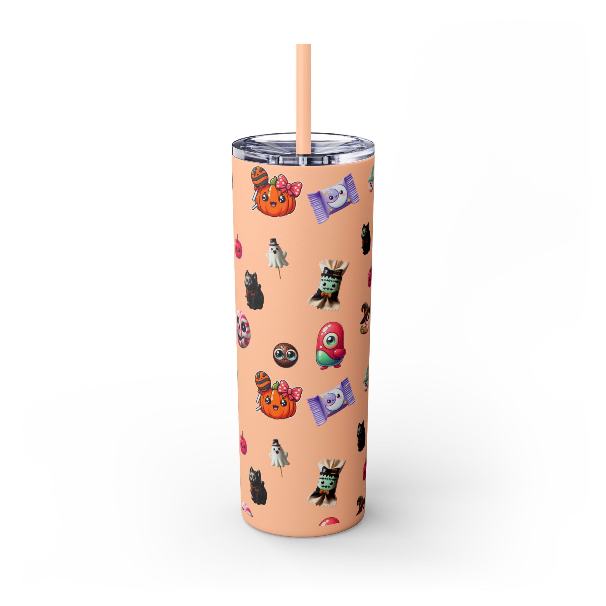 Playful Halloween Skinny Tumbler with Straw, 20oz | Cute Fall Drinkware, Halloween Mug, Party Favor, Gift for Her, Seasonal Decor