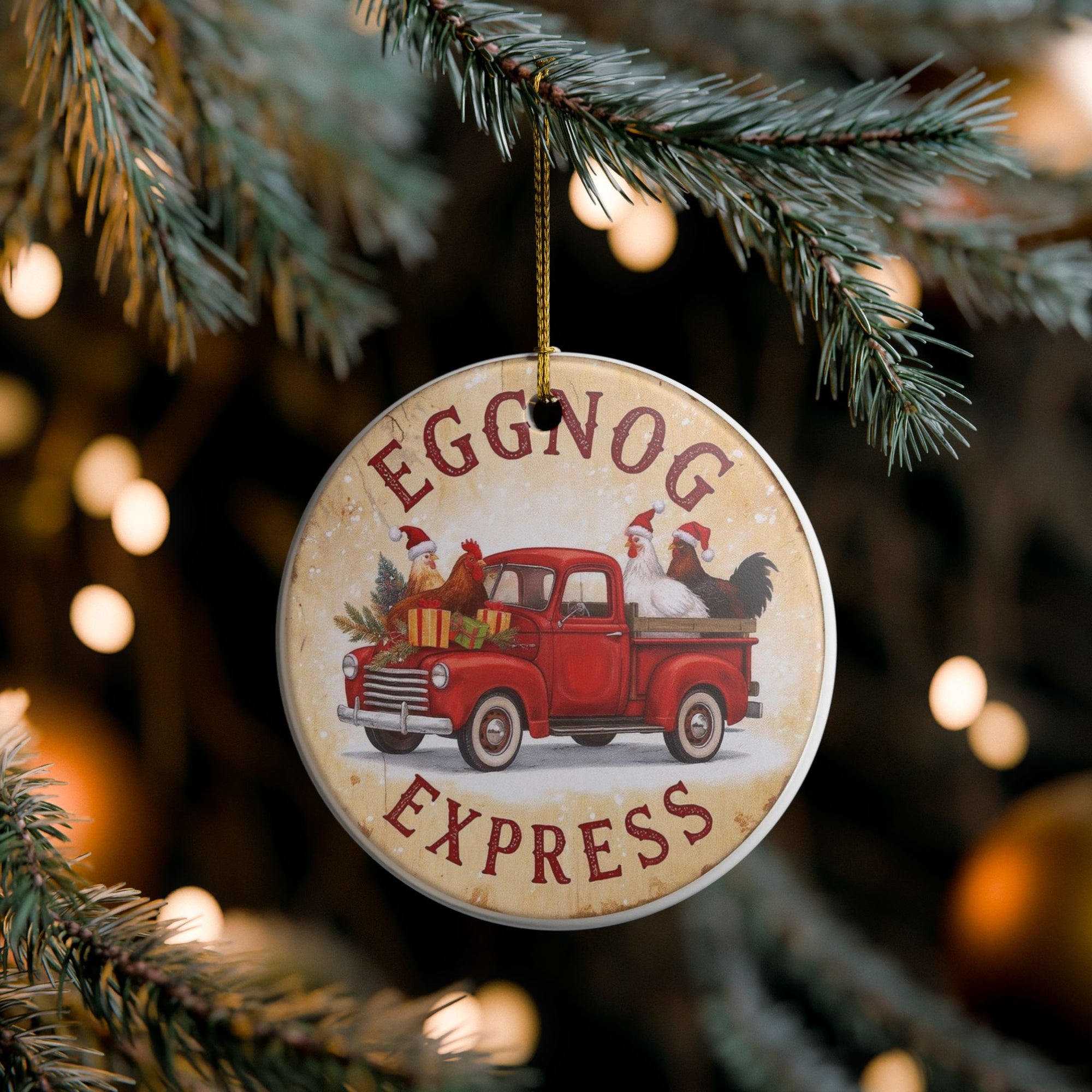 Egg Nog Christmas Farmhouse Ornament, Eggnog Express Tree Decoration, Holiday Decor, Rustic Charm, Gift for Loved Ones